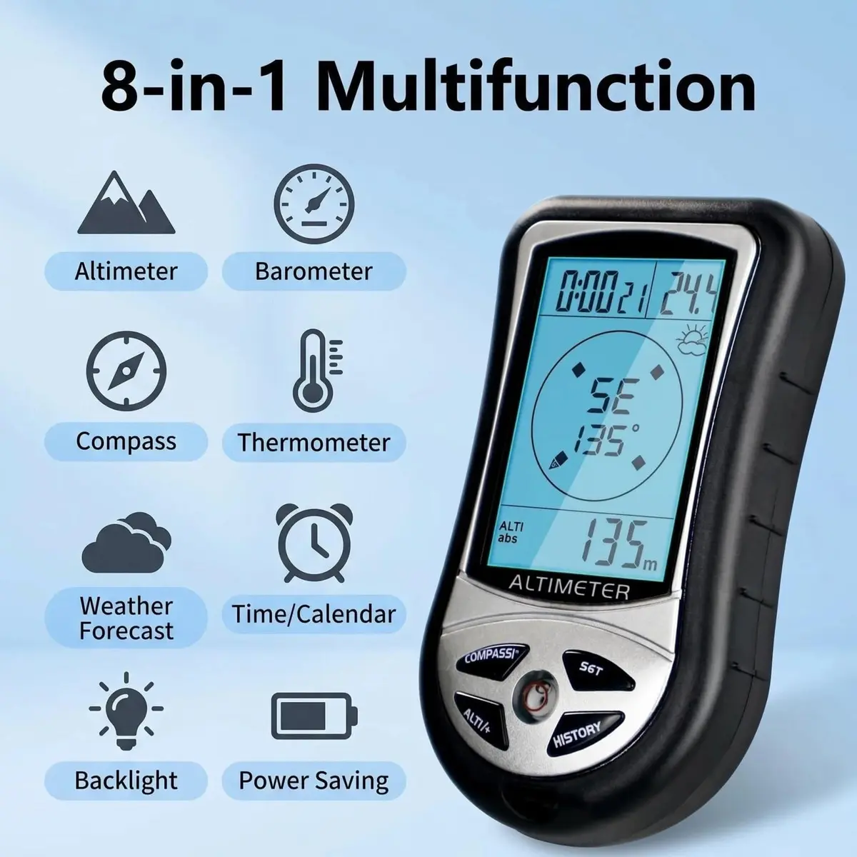 Kodrily Digital Altimeter, Compass & Thermometer | 8-in-1 Hiking Tool, -2300 to 29500FT, 1100MBAR, 0°C-60°C | India Import - view 6