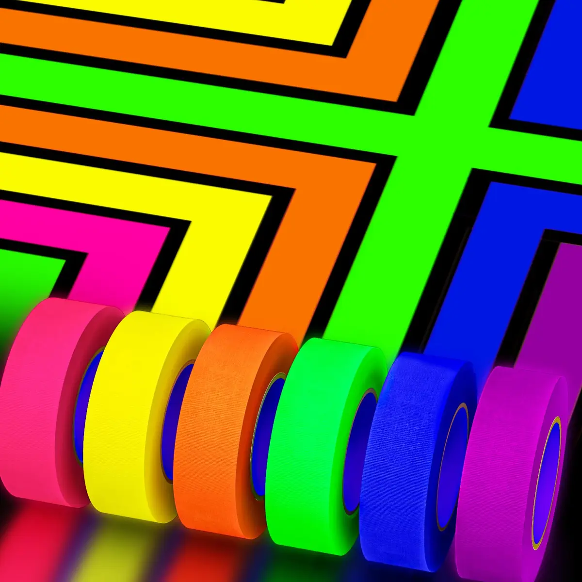 SWRT Neon Gaffer Cloth Tape 6 Rolls, 0.6 in x 16.5 Ft Each | UV Reactive for Parties & Decor - main product image