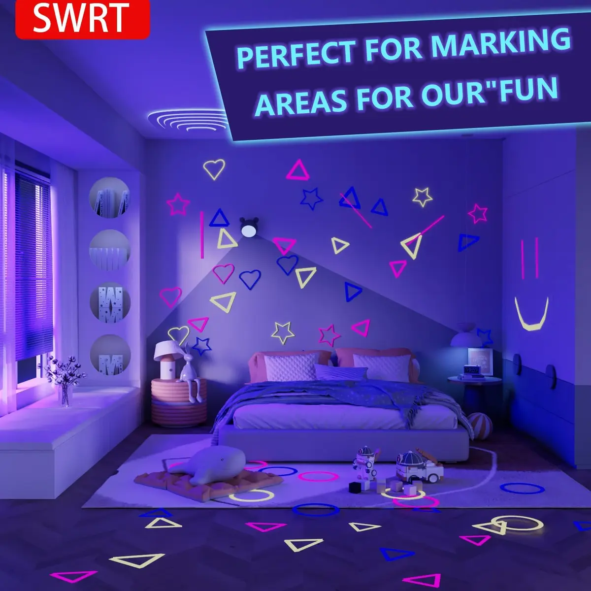 SWRT Neon Gaffer Cloth Tape 6 Rolls, 0.6 in x 16.5 Ft Each | UV Reactive for Parties & Decor - view 5