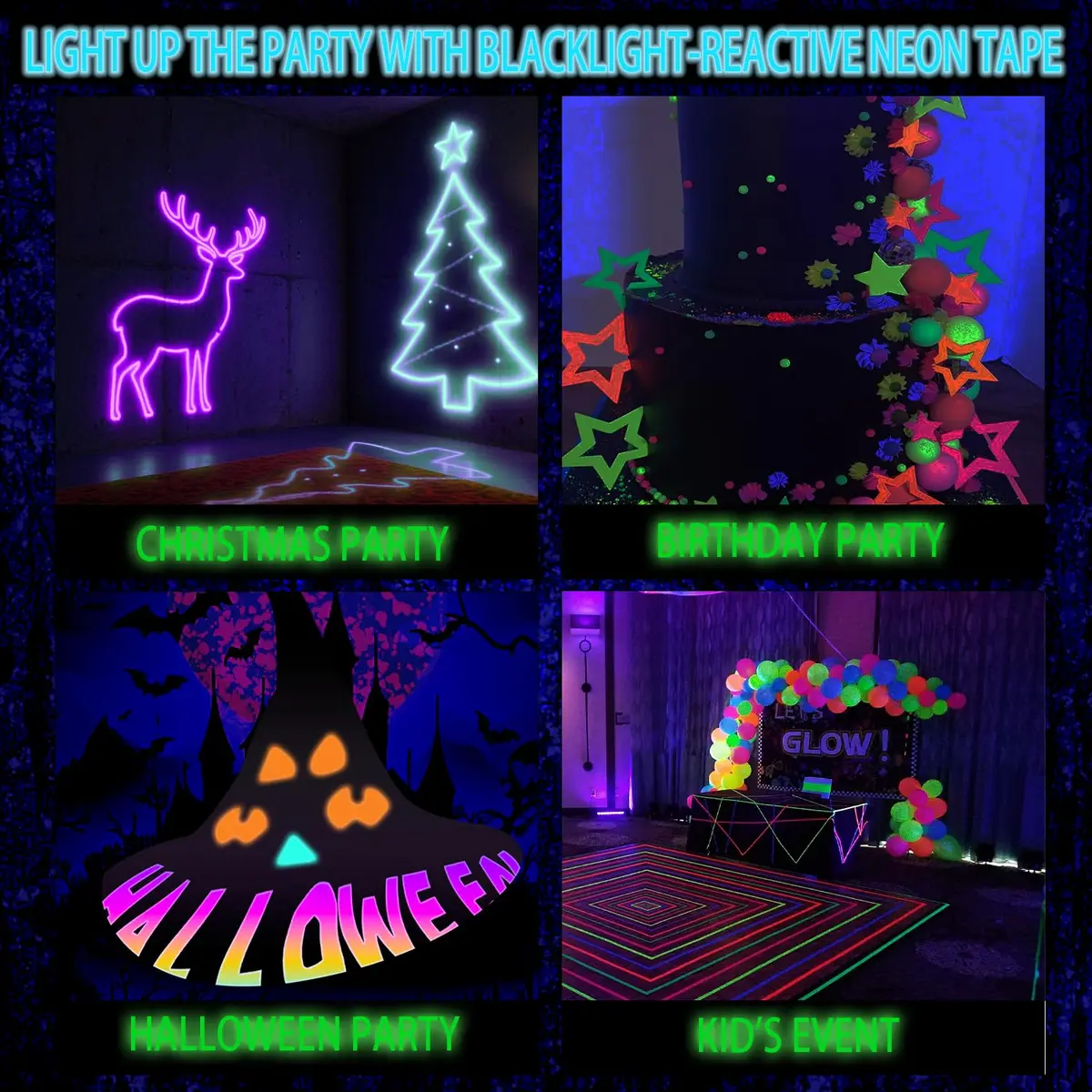 SWRT Neon Gaffer Cloth Tape 6 Rolls, 0.6 in x 16.5 Ft Each | UV Reactive for Parties & Decor - view 7