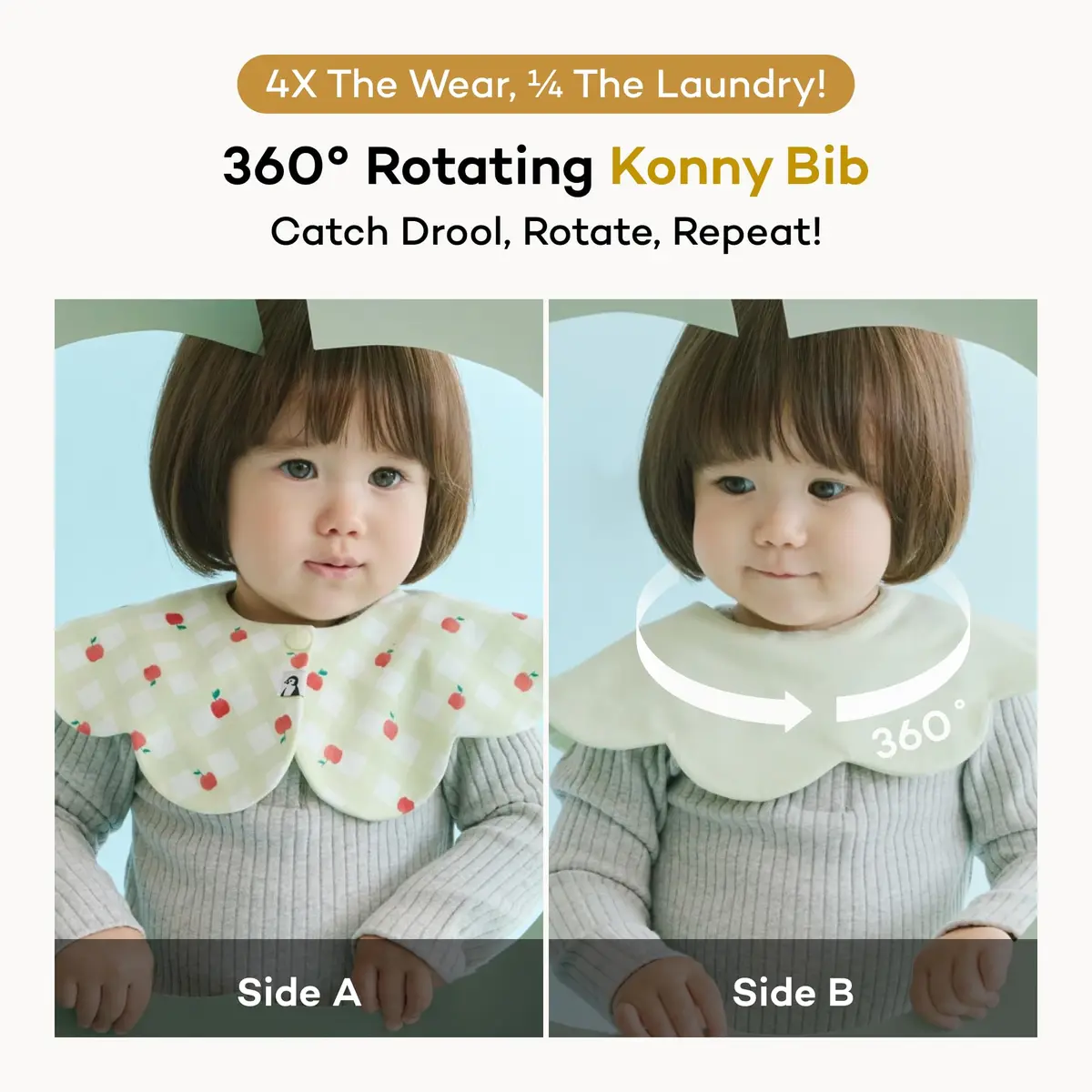Konny Baby Bibs for Drooling Boys & Girls, Super Absorbent Quick Dry 5-Pack | 360° Rotating, Reversible, Snap Closure - view 2