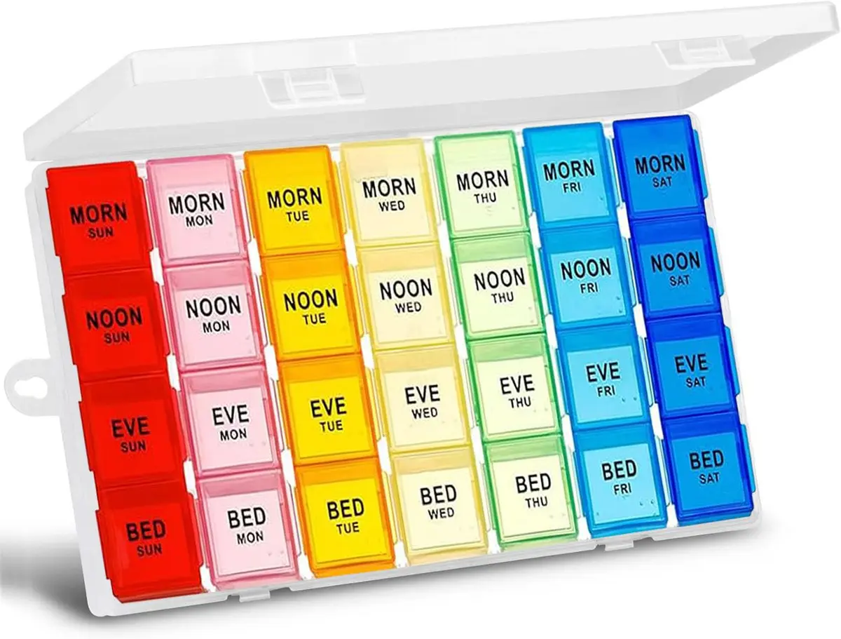 Acquwistach Extra Large Pill Box Weekly Organizer 28 Days | 4 Compartments per Day, Big Storage, Locking Design - main product image