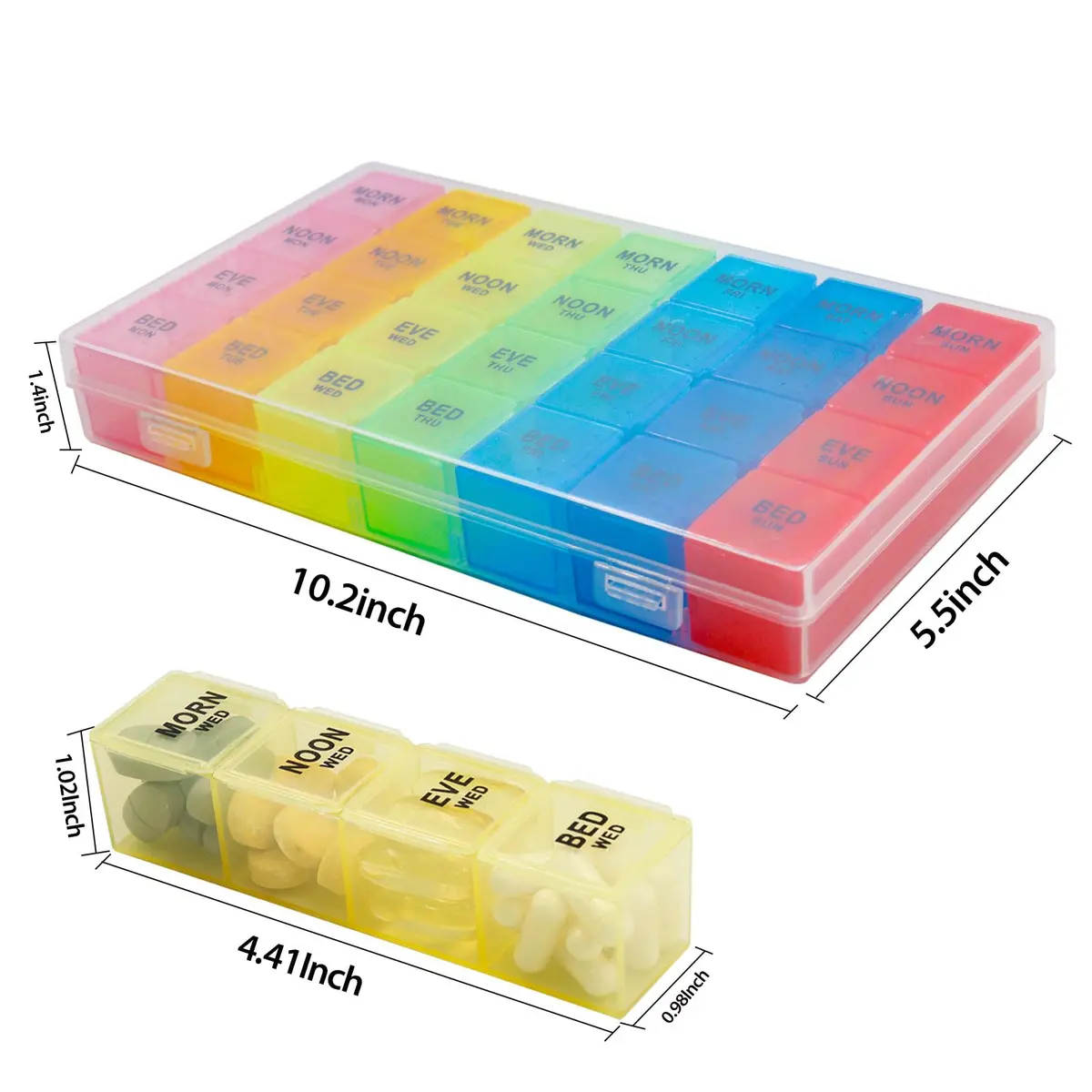 Acquwistach Extra Large Pill Box Weekly Organizer 28 Days | 4 Compartments per Day, Big Storage, Locking Design - view 2