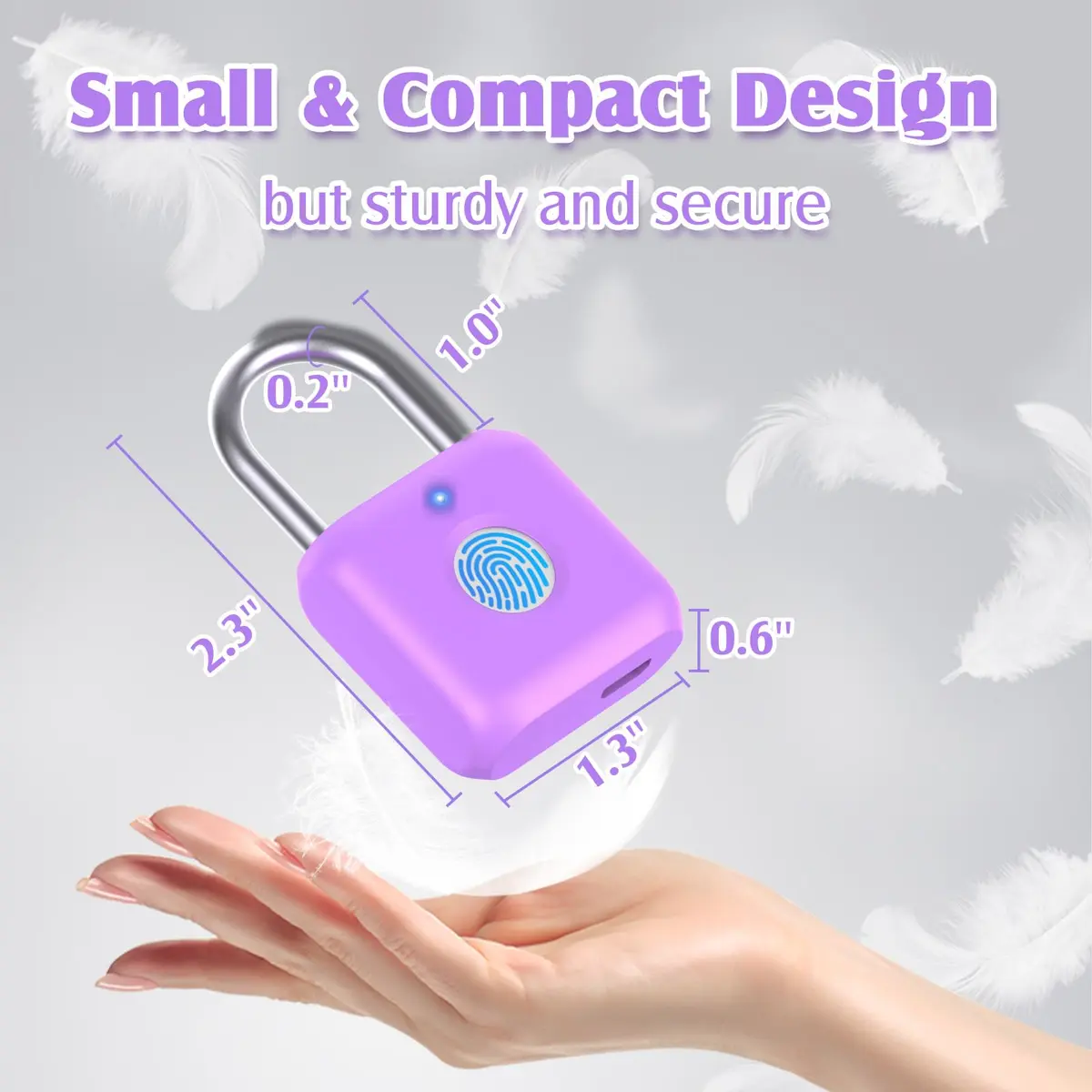 Pothunder Fingerprint Padlock, Smart Lock, Locker Lock, APP Unlock, USB Rechargeable, Lavender Purple | High Recognition Rate - view 6