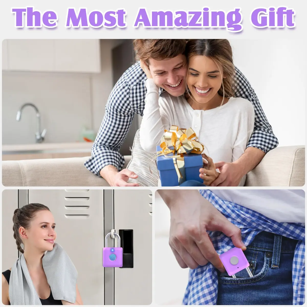 Pothunder Fingerprint Padlock, Smart Lock, Locker Lock, APP Unlock, USB Rechargeable, Lavender Purple | High Recognition Rate - view 8