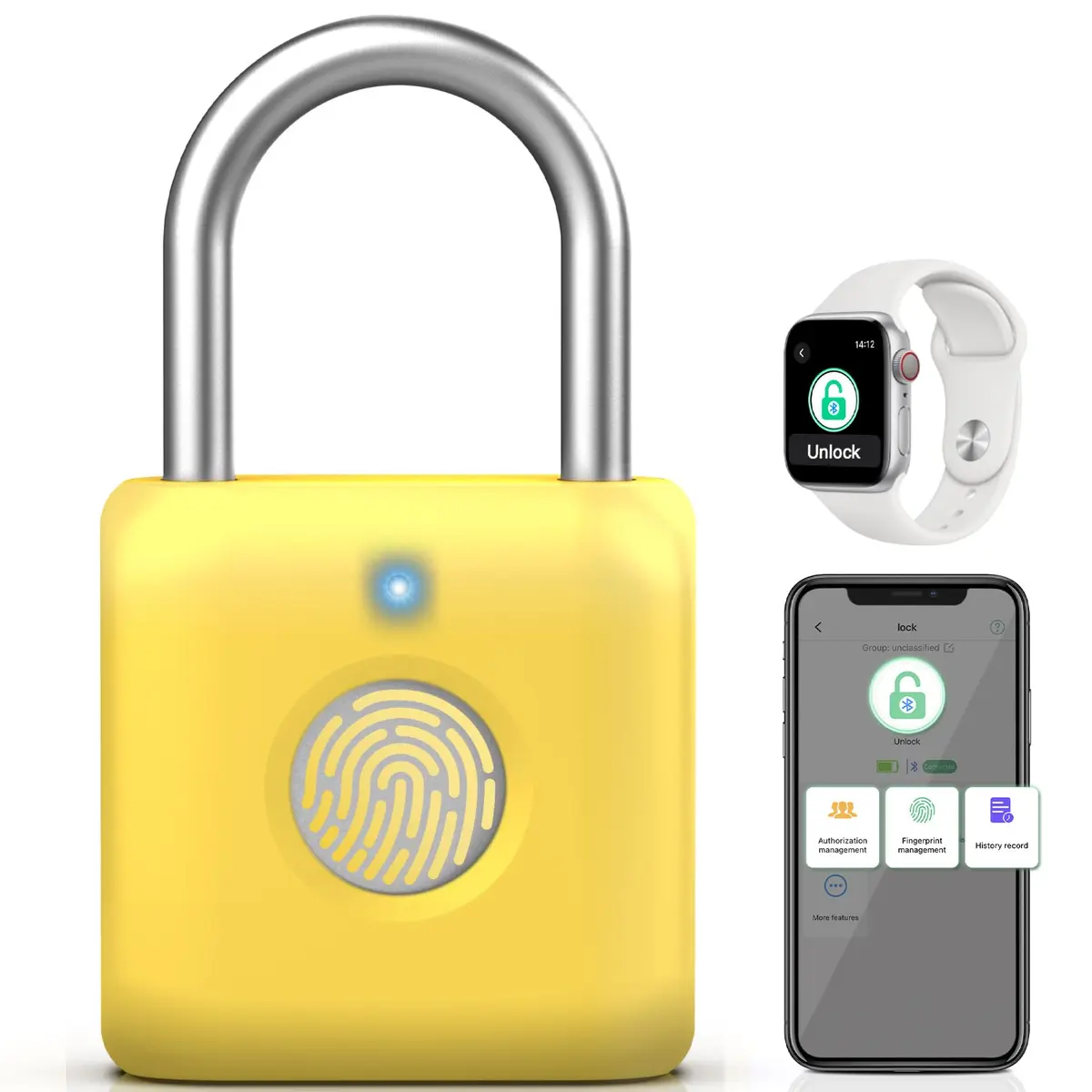 Pothunder Fingerprint Padlock, Smart Lock with APP Unlock, USB Rechargeable, Suitable for Gym Locker, Locker (Lemon Yellow) | Biometric Security - main product image