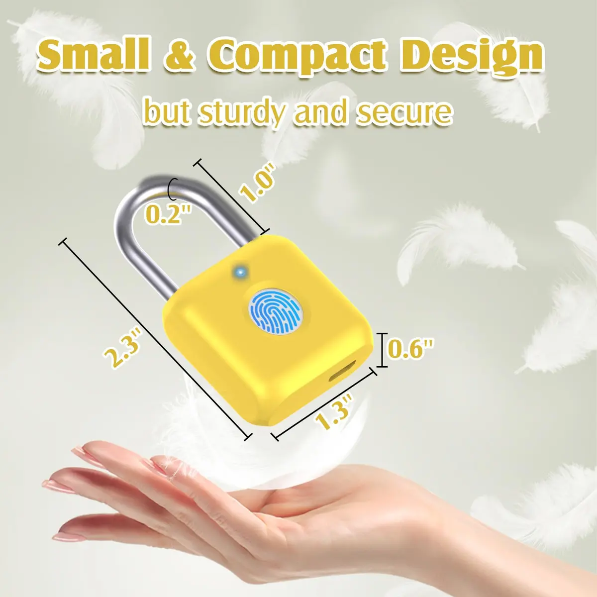 Pothunder Fingerprint Padlock, Smart Lock with APP Unlock, USB Rechargeable, Suitable for Gym Locker, Locker (Lemon Yellow) | Biometric Security - view 6