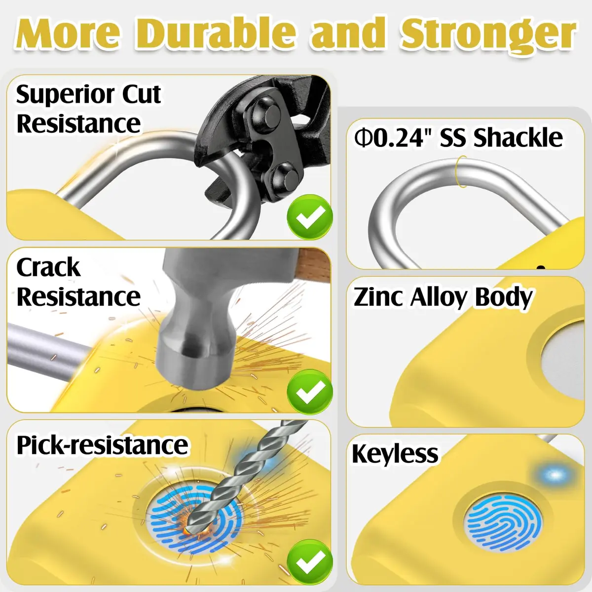 Pothunder Fingerprint Padlock, Smart Lock with APP Unlock, USB Rechargeable, Suitable for Gym Locker, Locker (Lemon Yellow) | Biometric Security - view 4