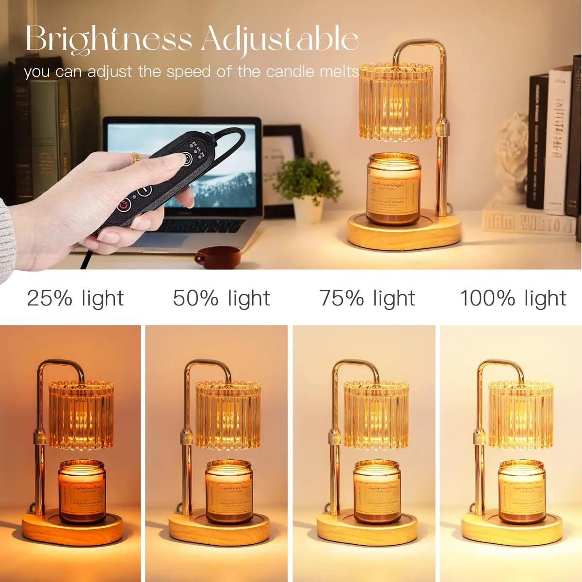 Candeldo Candle Warmer Lamp with Timer: Amber Metal & Glass, Adjustable Height, Safe & Smoke-Free (70-120 chars) - view 4