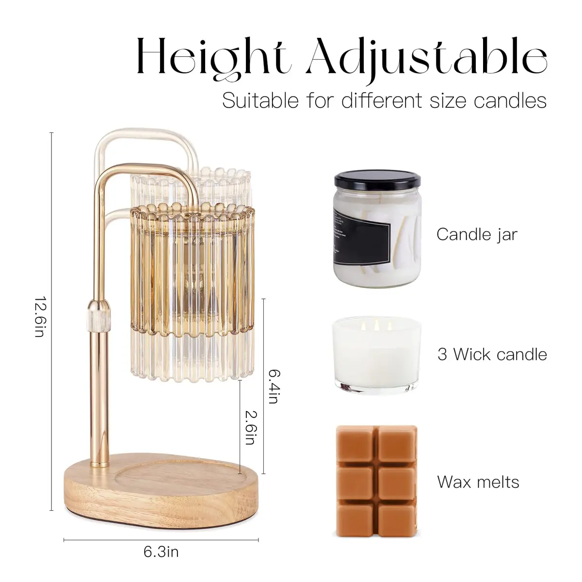 Candeldo Candle Warmer Lamp with Timer: Amber Metal & Glass, Adjustable Height, Safe & Smoke-Free (70-120 chars) - view 5