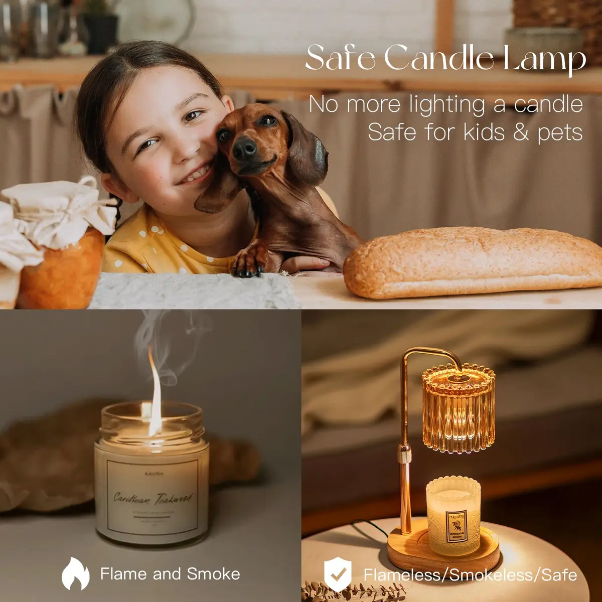 Candeldo Candle Warmer Lamp with Timer: Amber Metal & Glass, Adjustable Height, Safe & Smoke-Free (70-120 chars) - view 6