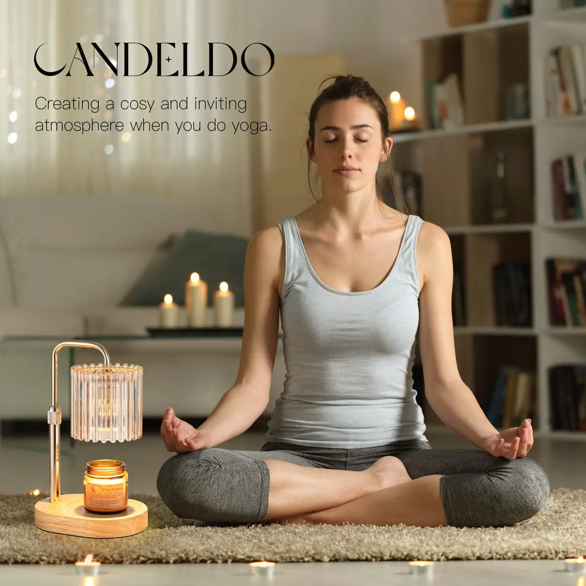Candeldo Candle Warmer Lamp with Timer: Amber Metal & Glass, Adjustable Height, Safe & Smoke-Free (70-120 chars) - view 7