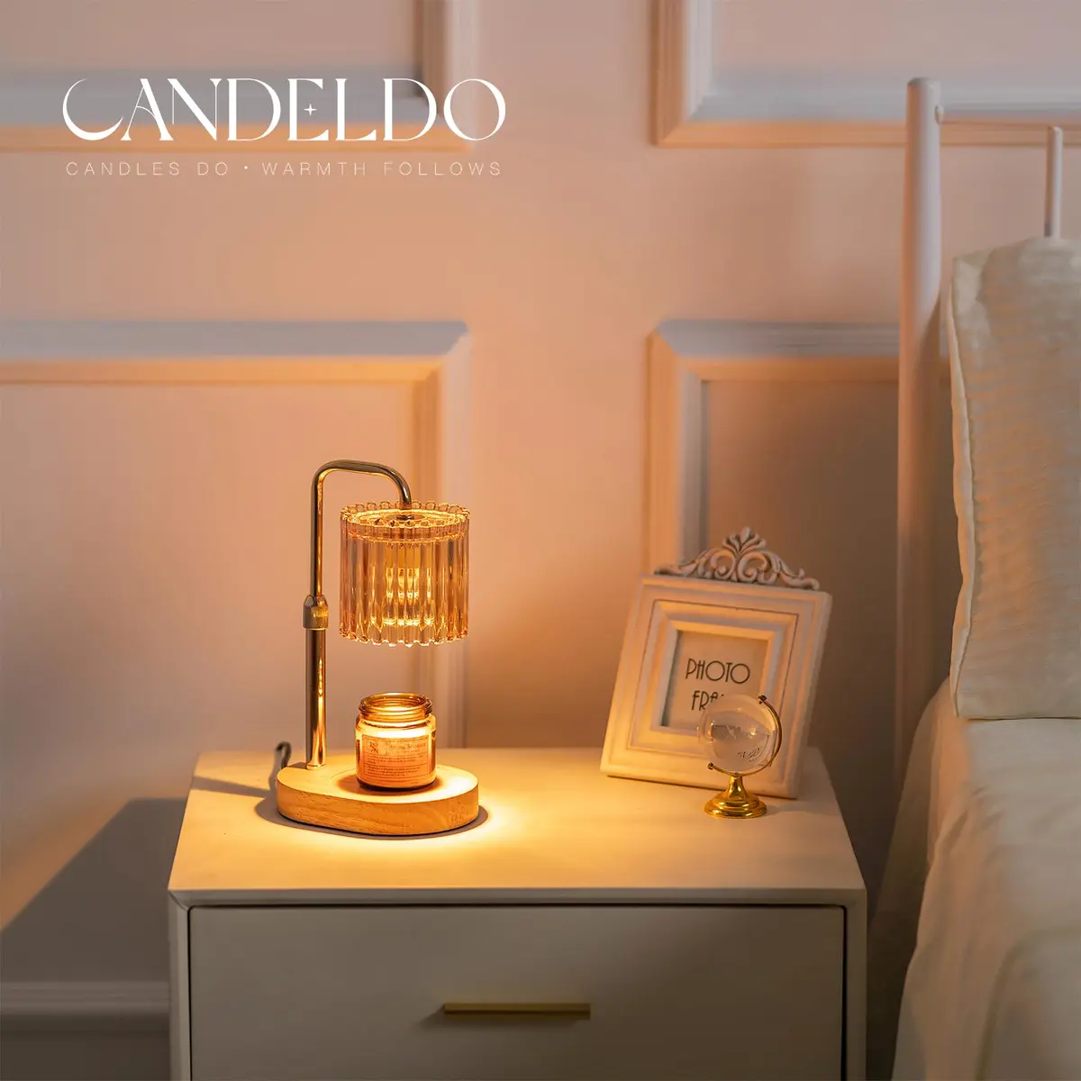 Candeldo Candle Warmer Lamp with Timer: Amber Metal & Glass, Adjustable Height, Safe & Smoke-Free (70-120 chars) - view 2
