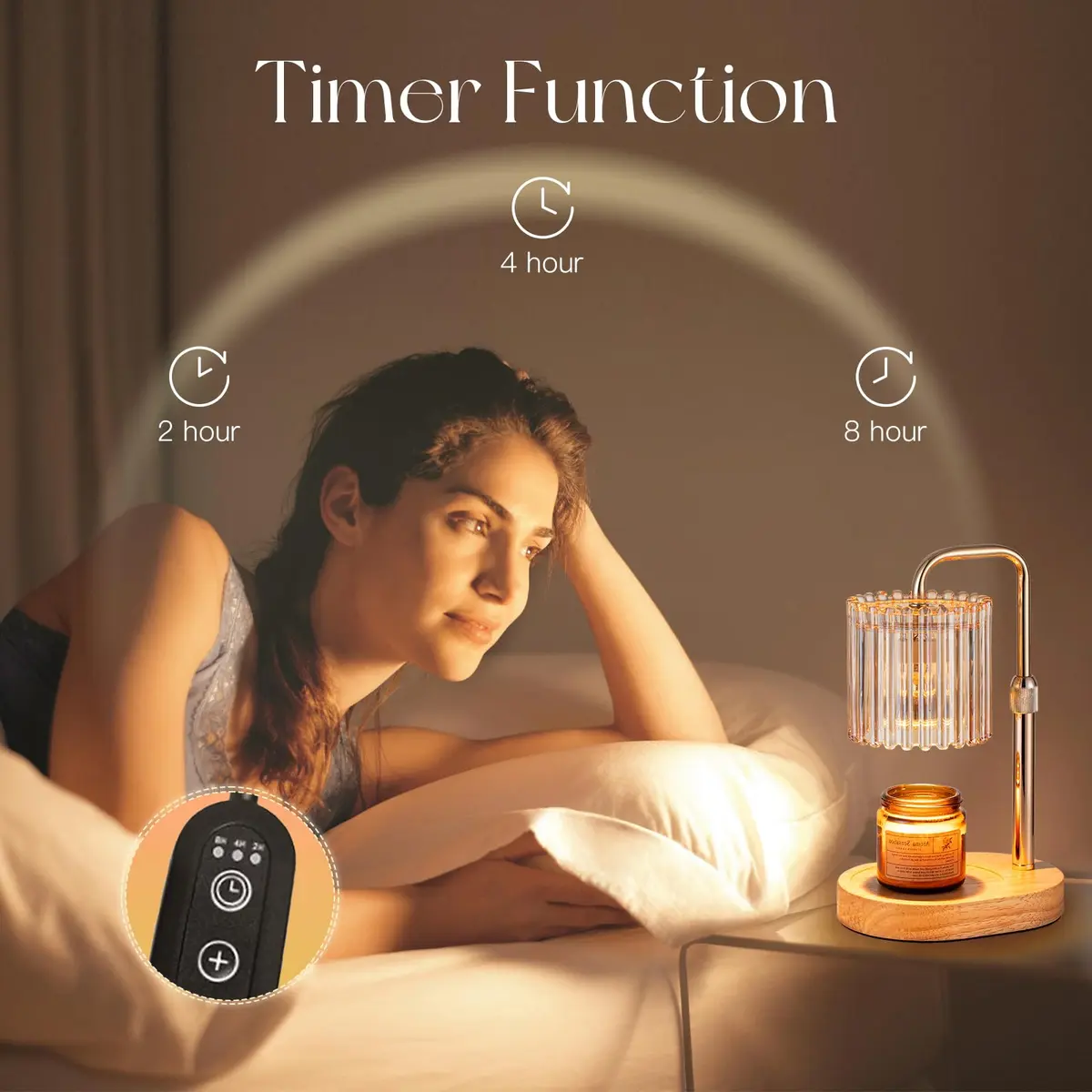 Candeldo Candle Warmer Lamp with Timer: Amber Metal & Glass, Adjustable Height, Safe & Smoke-Free (70-120 chars) - view 3
