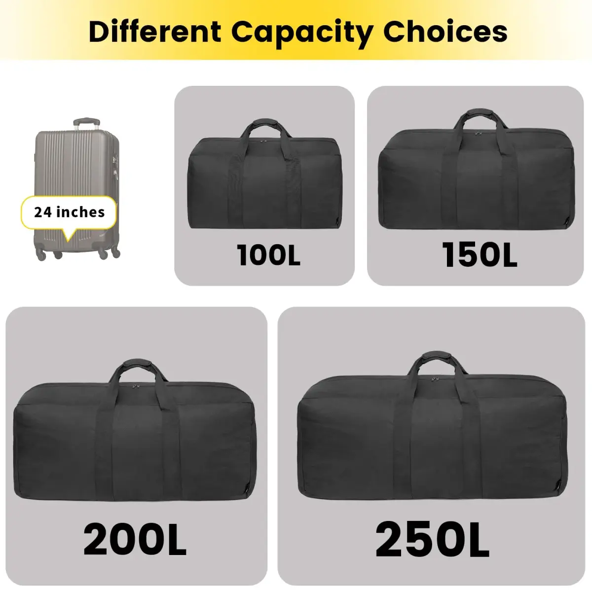 Vorspack 250L Extra Large Duffle Bag for Travel, Camping - Black | Heavy Duty Polyester with Padded Handle - view 7