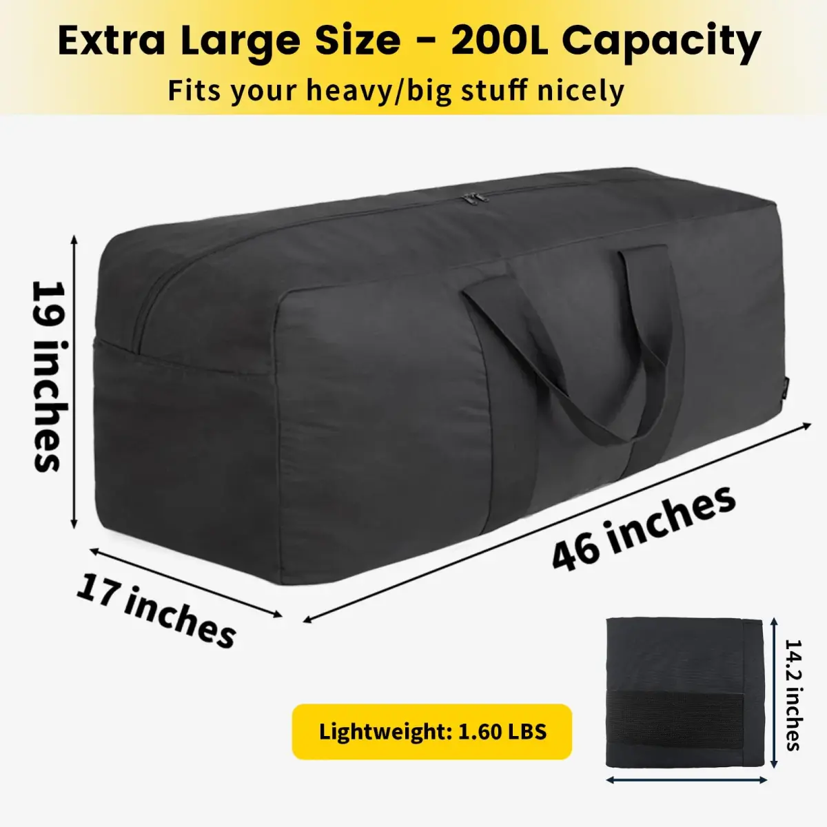 Vorspack 250L Extra Large Duffle Bag for Travel, Camping - Black | Heavy Duty Polyester with Padded Handle - view 2