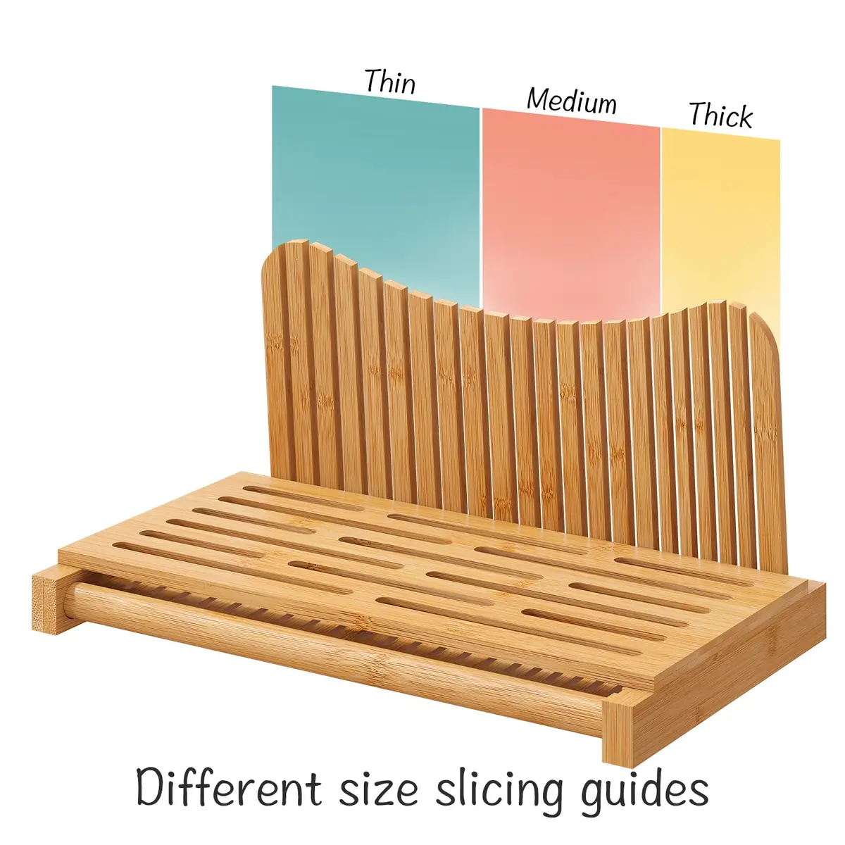 Vriccc Large Bamboo Bread Slicer with Serrated Knife | Adjustable 3 Thickness Sizes, Foldable & Compact (16"L x 10.6"W) - view 5