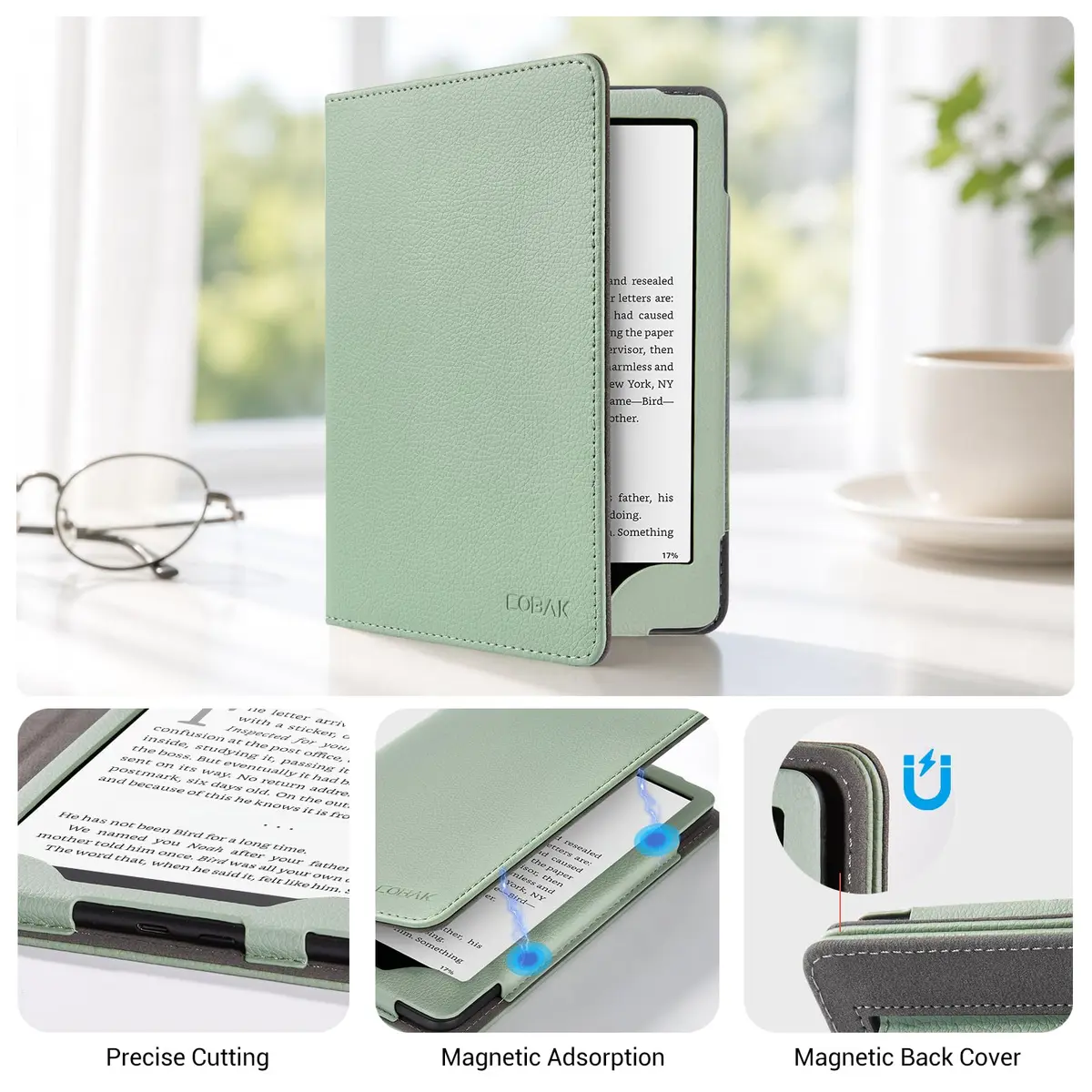 CoBak Case with Stand for Kindle Paperwhite 12th Gen 2024 7" & Signature Edition | Sage Green PU Leather Cover with Auto Sleep Wake - view 5