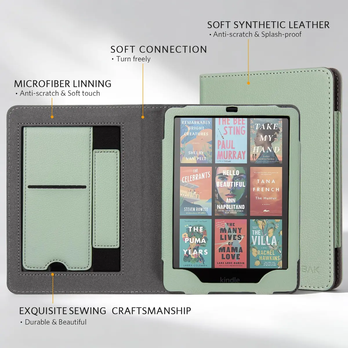 CoBak Case with Stand for Kindle Paperwhite 12th Gen 2024 7" & Signature Edition | Sage Green PU Leather Cover with Auto Sleep Wake - view 3