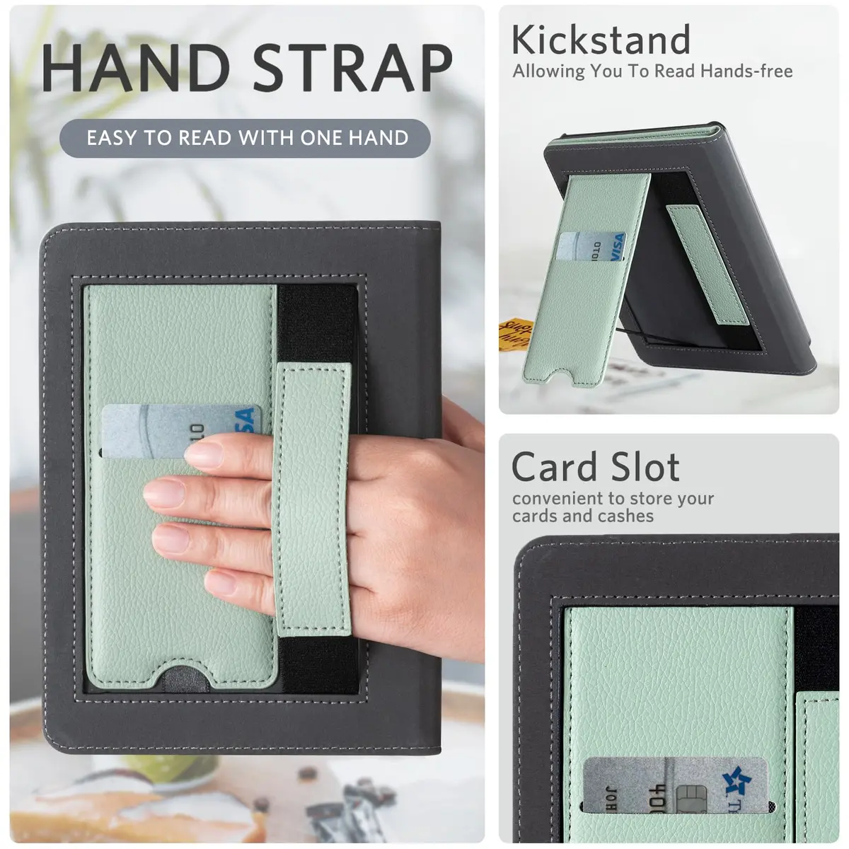 CoBak Case with Stand for Kindle Paperwhite 12th Gen 2024 7" & Signature Edition | Sage Green PU Leather Cover with Auto Sleep Wake - view 4
