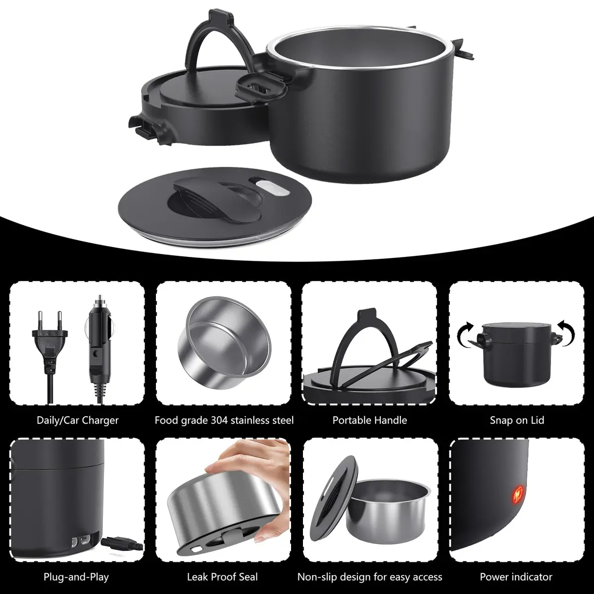 Budth Electric Lunch Box 1.5L | Portable Car & Office Food Warmer with Stainless Steel Container - view 5