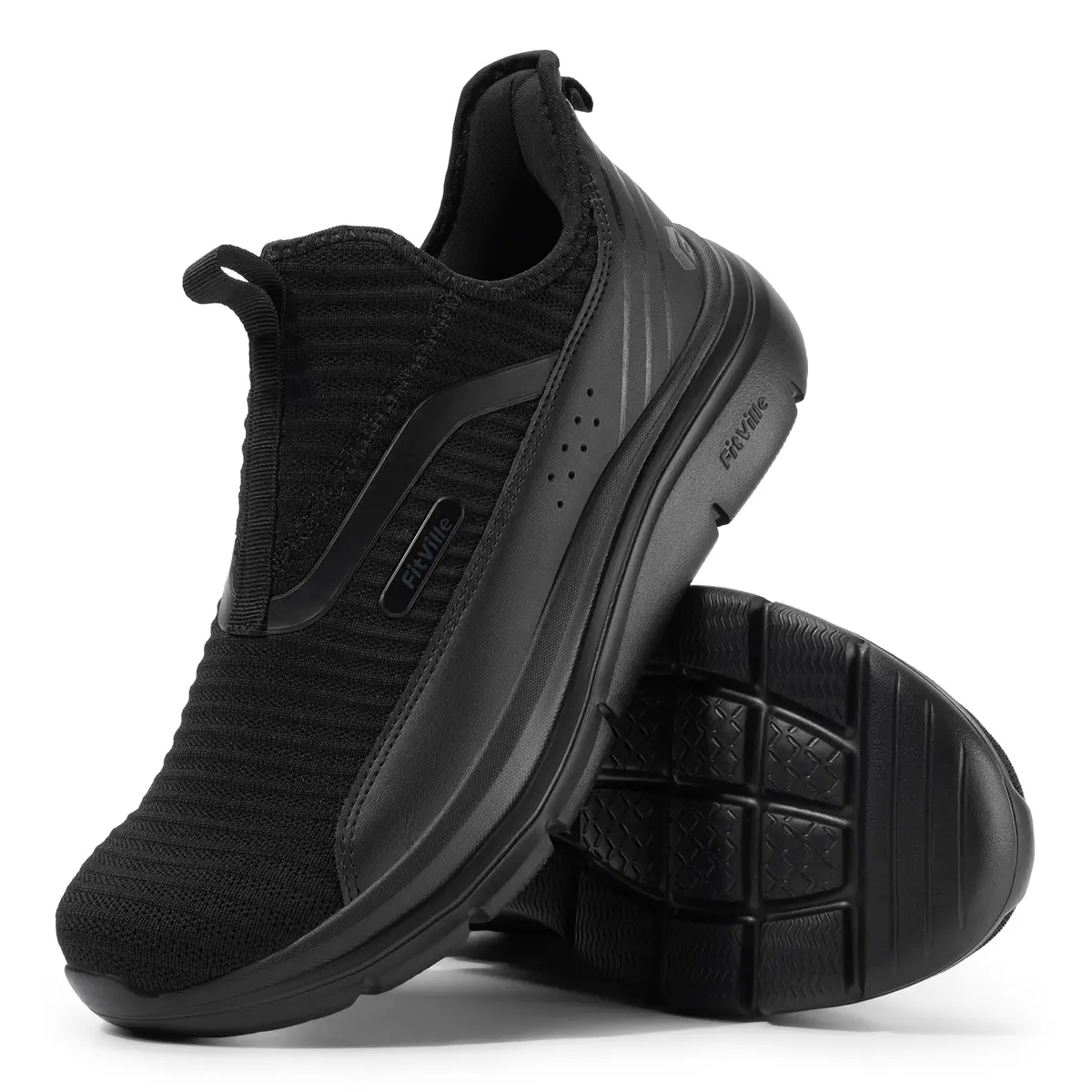 FitVille Men's Extra Wide Slip-On Walking Shoes with Arch Support | 26.9cm (11.5 X-Wide) Jet Black - view 8