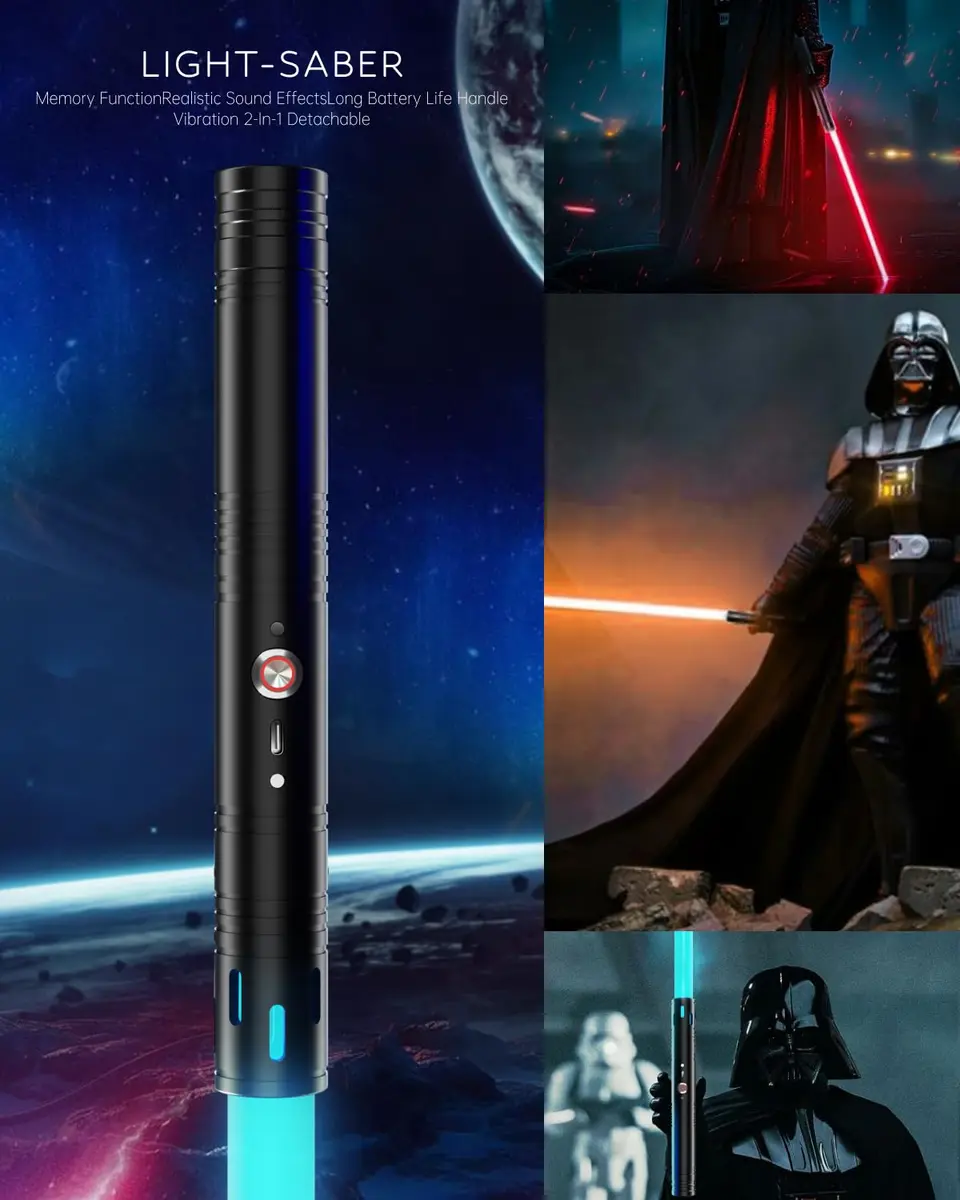 Viglaschill Dueling Lightsaber Set with Metal Hilt & Detachable Double Blades | RGB 15 Color, FX Sound, USB-C Rechargeable for Kids - view 6