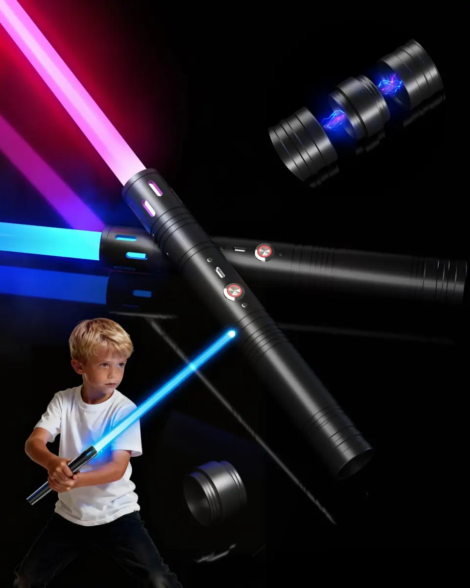 Viglaschill Dueling Lightsaber Set with Metal Hilt & Detachable Double Blades | RGB 15 Color, FX Sound, USB-C Rechargeable for Kids - main product image