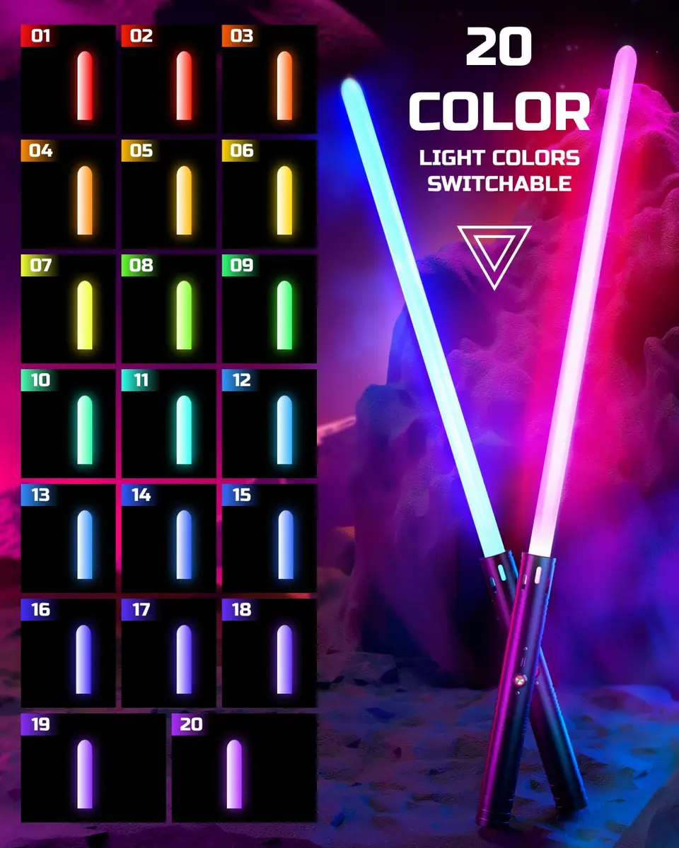 Viglaschill Dueling Lightsaber Set with Metal Hilt & Detachable Double Blades | RGB 15 Color, FX Sound, USB-C Rechargeable for Kids - view 2