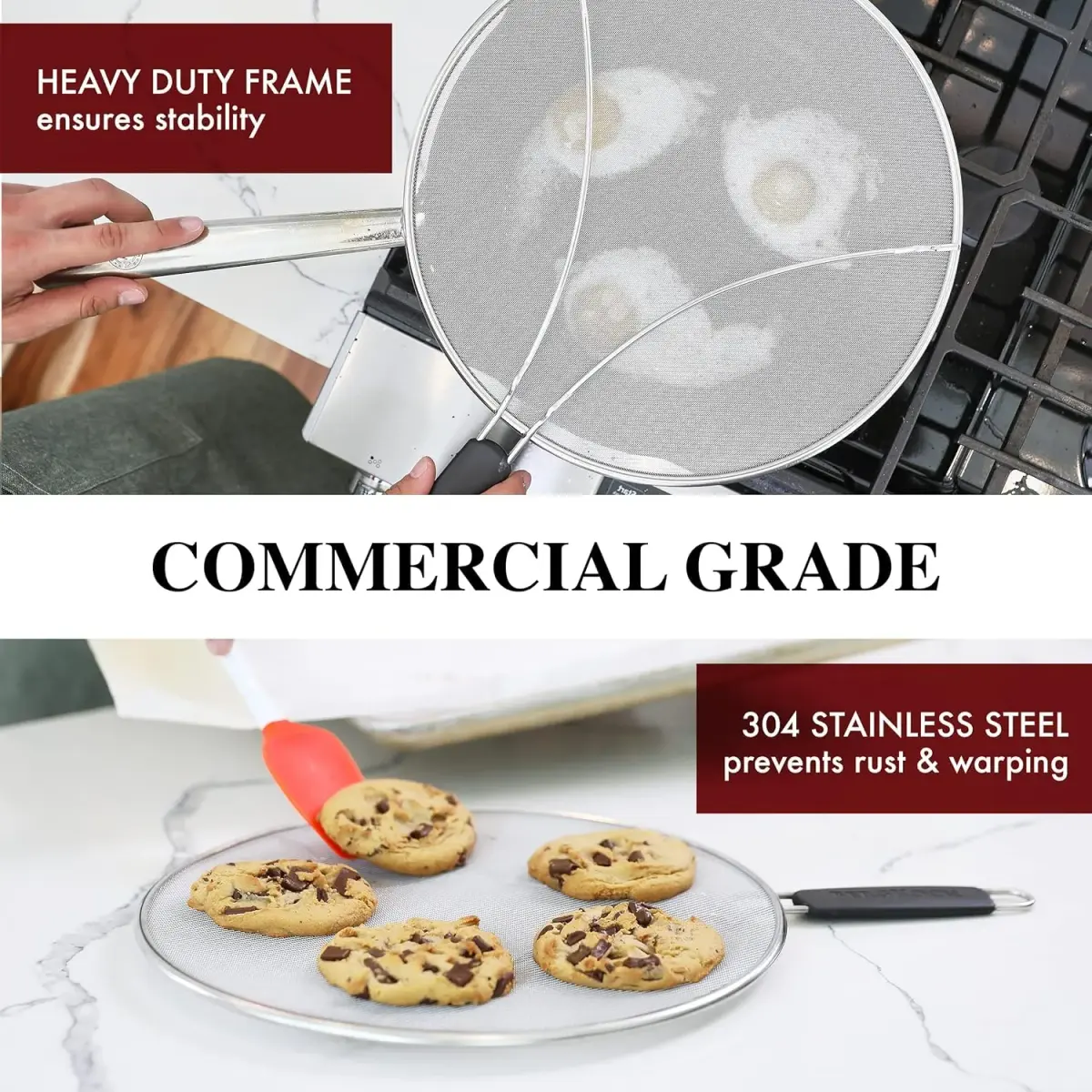 BergKoch Splatter Screen Set of 3 (9.5/11.5/13 Inch) Stainless Steel Grease Guard | Prevents Oil Splatter During Cooking - view 6