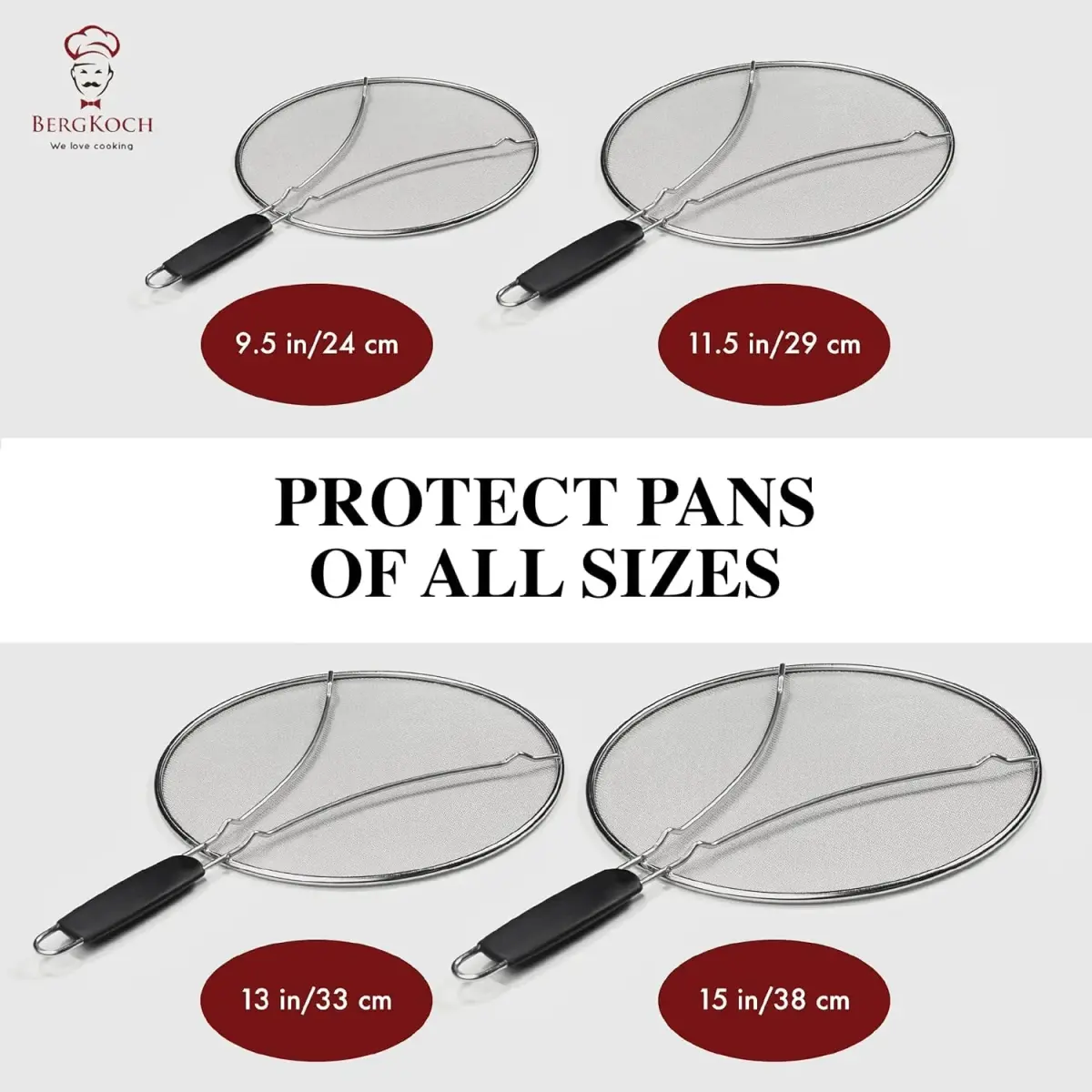 BergKoch Splatter Screen Set of 3 (9.5/11.5/13 Inch) Stainless Steel Grease Guard | Prevents Oil Splatter During Cooking - view 9