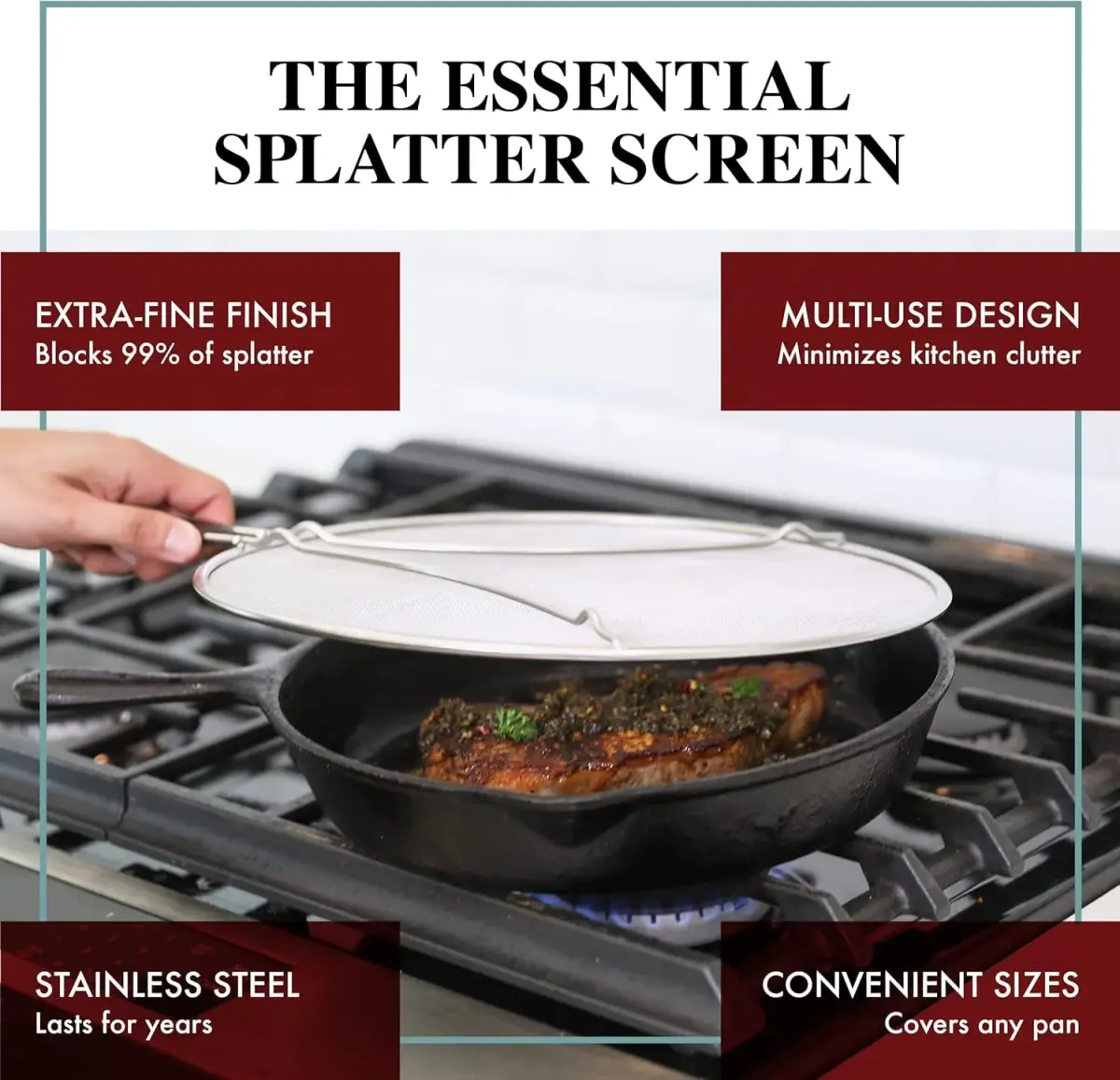 BergKoch Splatter Screen Set of 3 (9.5/11.5/13 Inch) Stainless Steel Grease Guard | Prevents Oil Splatter During Cooking - view 2