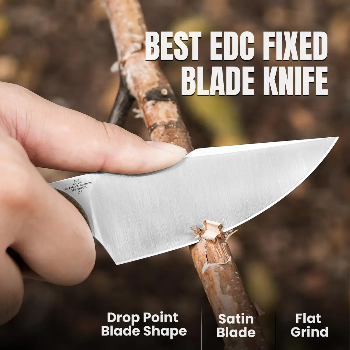 Kizer Harpoon Fixed Blade Knife 3.84” D2 Steel | Compact EDC Hunting Knife with Sheath - view 2
