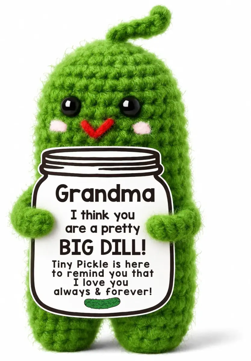 MAMAGIFTREE Crochet Emotional Support Pickle Plush Figure | Handmade Gift for Grandma, 4 inches - main product image