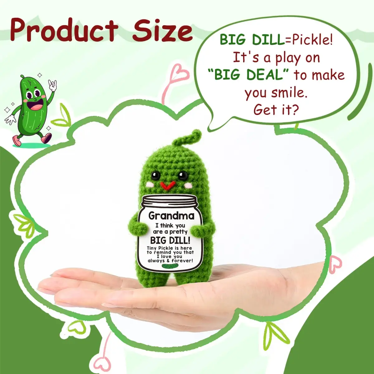 MAMAGIFTREE Crochet Emotional Support Pickle Plush Figure | Handmade Gift for Grandma, 4 inches - view 5