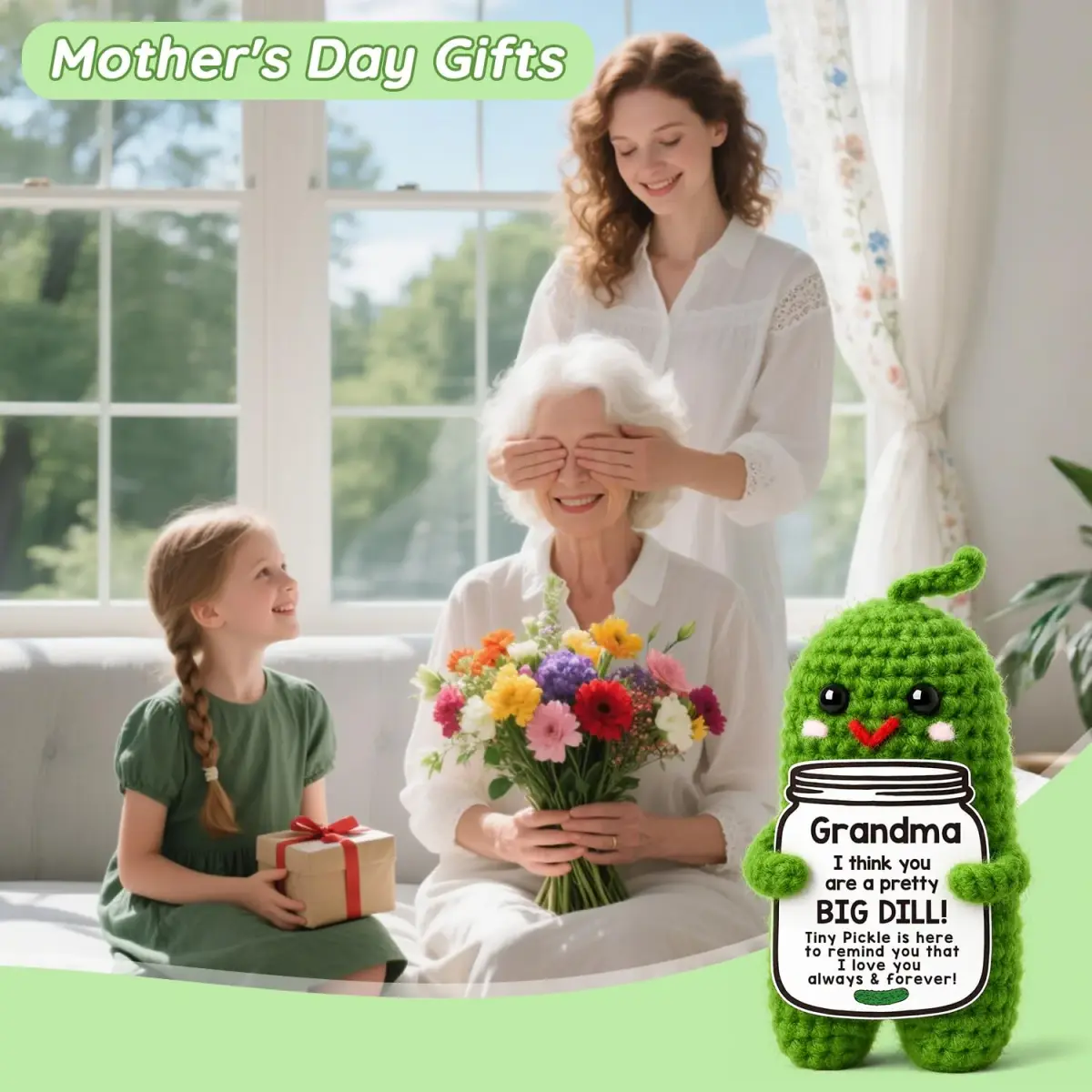 MAMAGIFTREE Crochet Emotional Support Pickle Plush Figure | Handmade Gift for Grandma, 4 inches - view 2