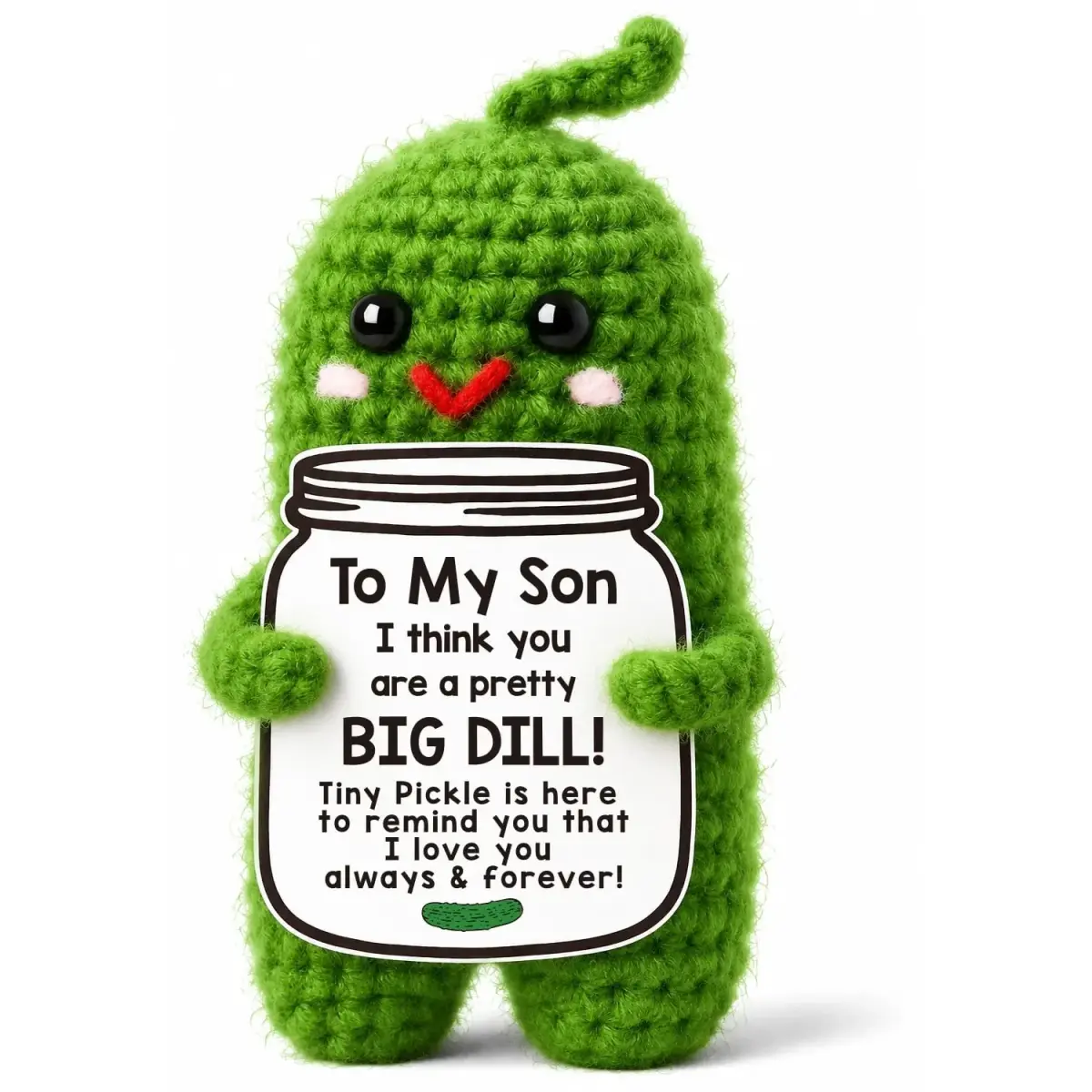 MAMAGIFTREE Handmade Crochet Pickle Plush Toy for Son - 5cm (2 inches) | "Pretty BIG DILL" Birthday Gift - main product image