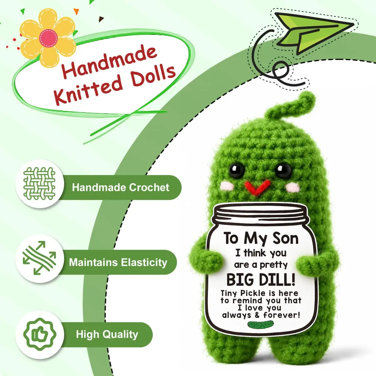 MAMAGIFTREE Handmade Crochet Pickle Plush Toy for Son - 5cm (2 inches) | "Pretty BIG DILL" Birthday Gift - view 7