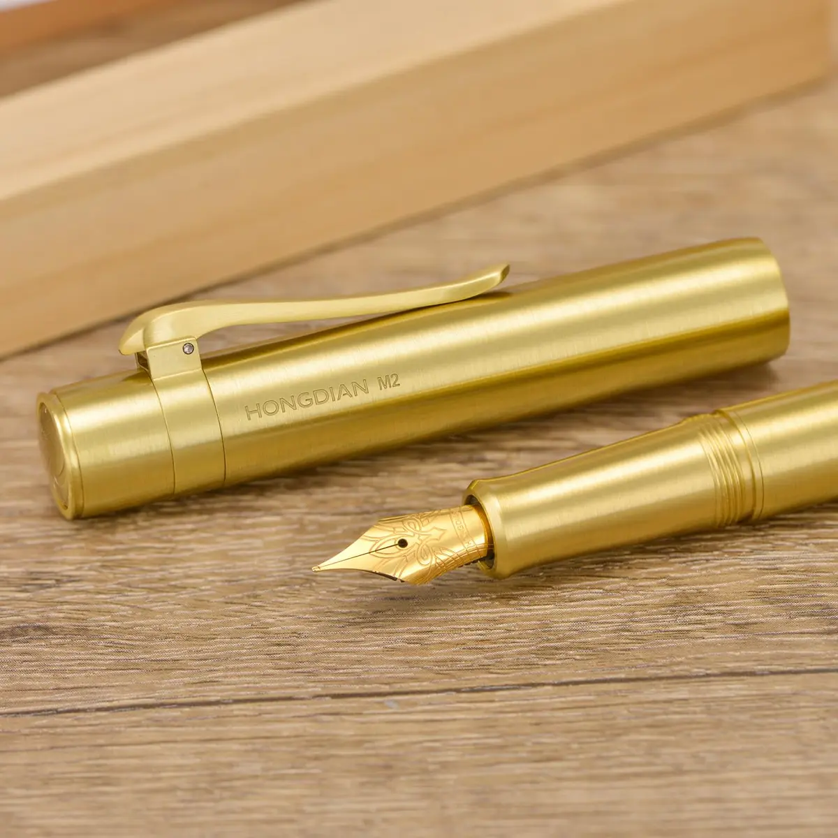 HONG DIAN M2 Mini Brass Fountain Pen with Extra Fine Soft Golden Nib | Sleek Travel Pocket Pen (105mm, Glossy Brass) - view 5