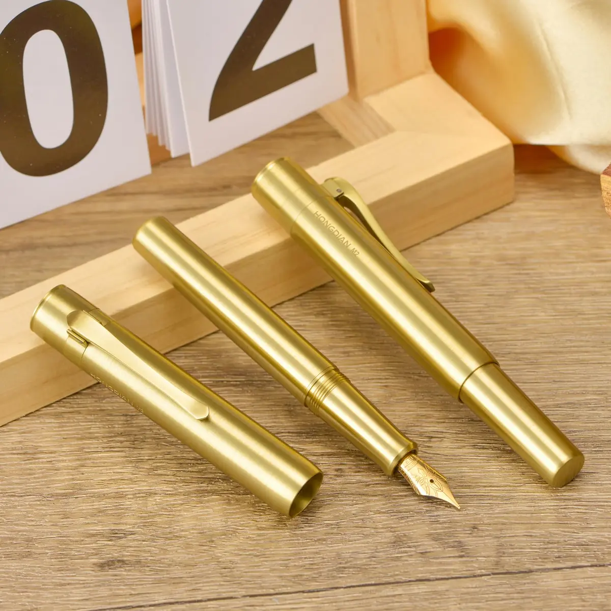 HONG DIAN M2 Mini Brass Fountain Pen with Extra Fine Soft Golden Nib | Sleek Travel Pocket Pen (105mm, Glossy Brass) - view 6