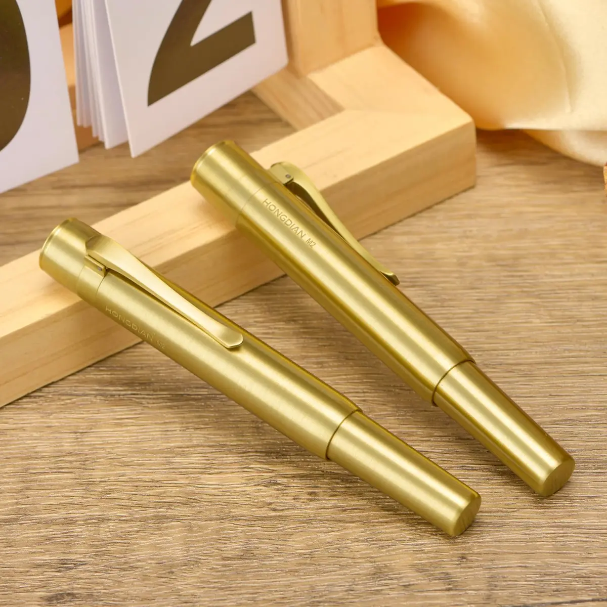 HONG DIAN M2 Mini Brass Fountain Pen with Extra Fine Soft Golden Nib | Sleek Travel Pocket Pen (105mm, Glossy Brass) - view 8