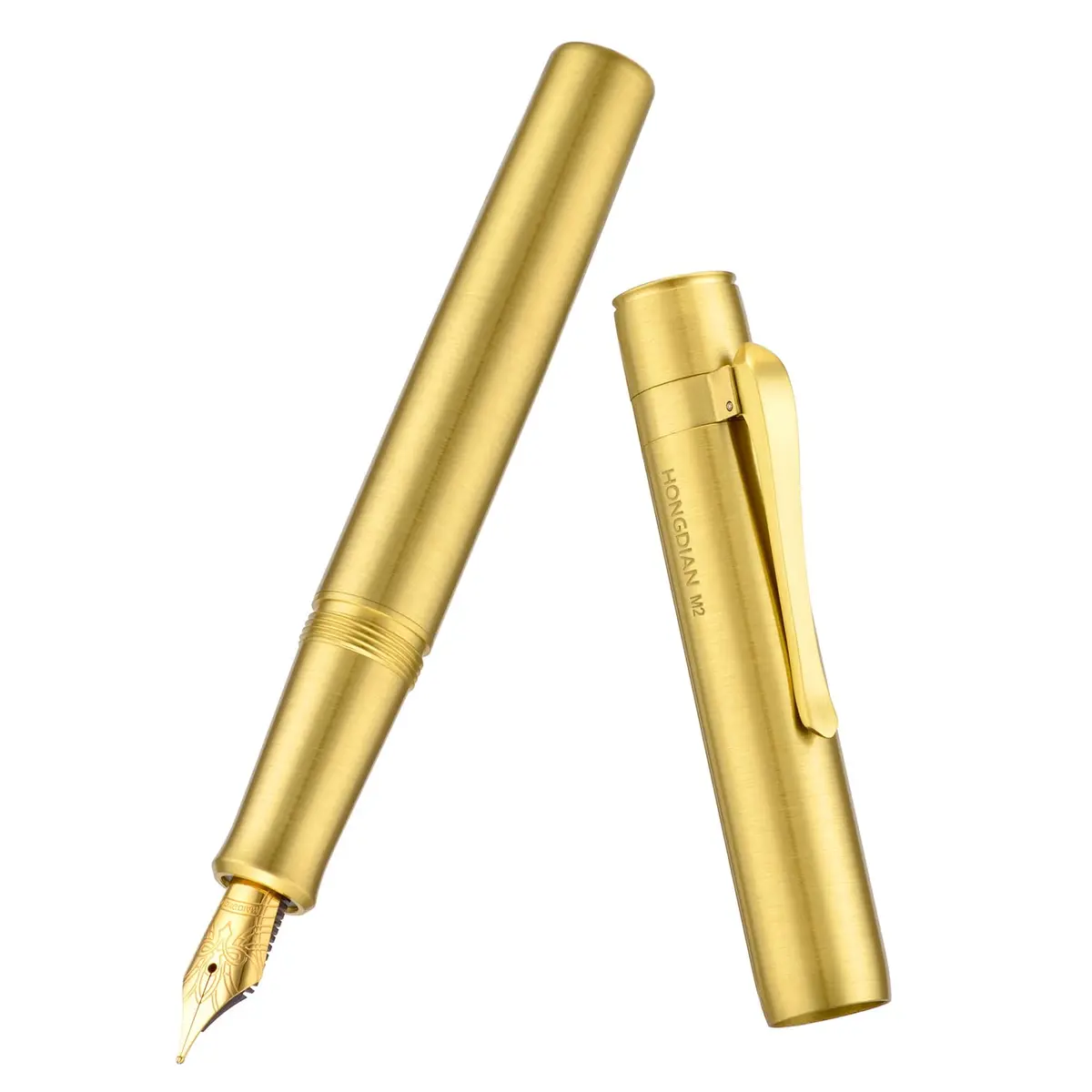 HONG DIAN M2 Mini Brass Fountain Pen with Extra Fine Soft Golden Nib | Sleek Travel Pocket Pen (105mm, Glossy Brass) - view 2