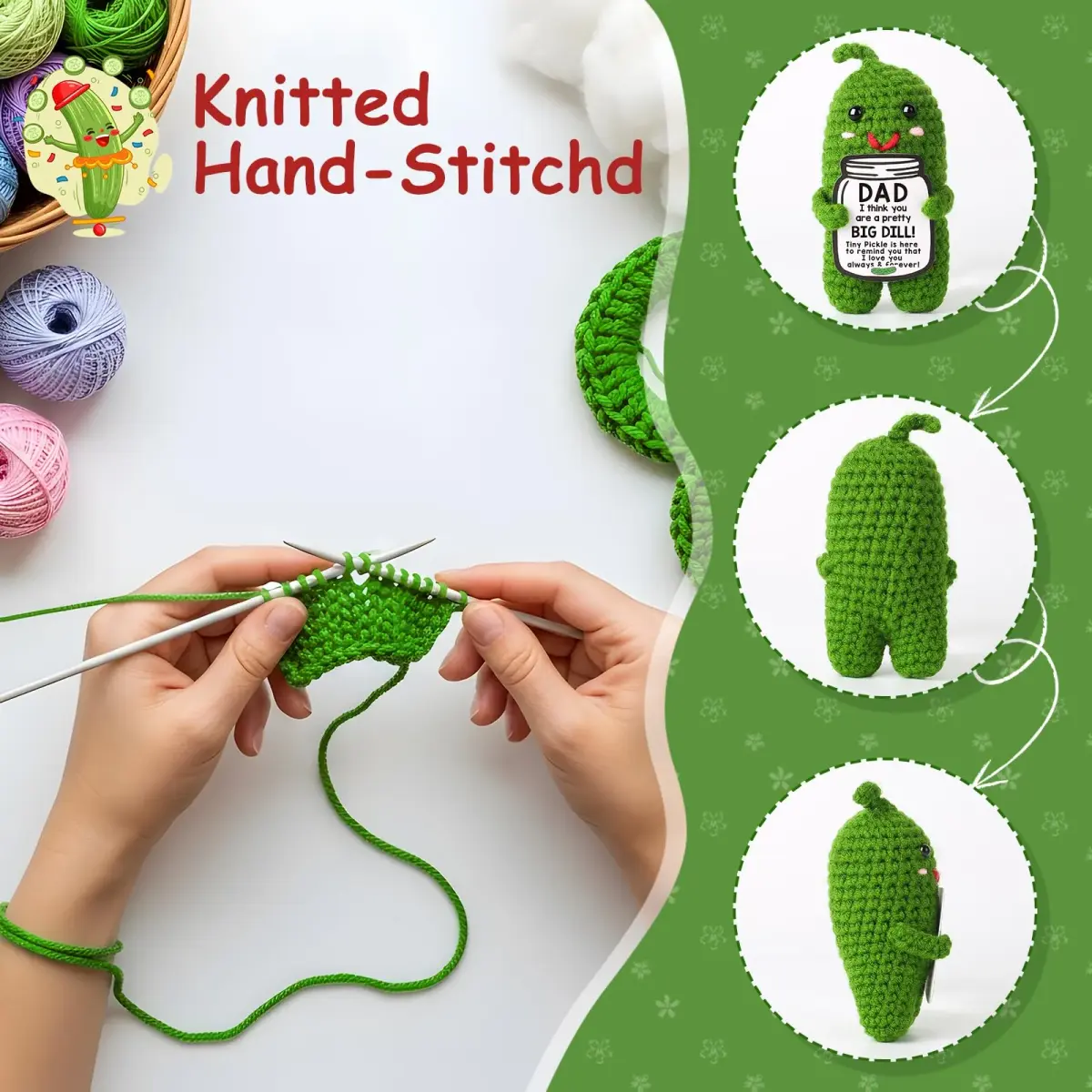 MAMAGIFTREE Handmade Crochet Emotional Support Pickle Dad Gift | 10 cm (4 inches) - view 3
