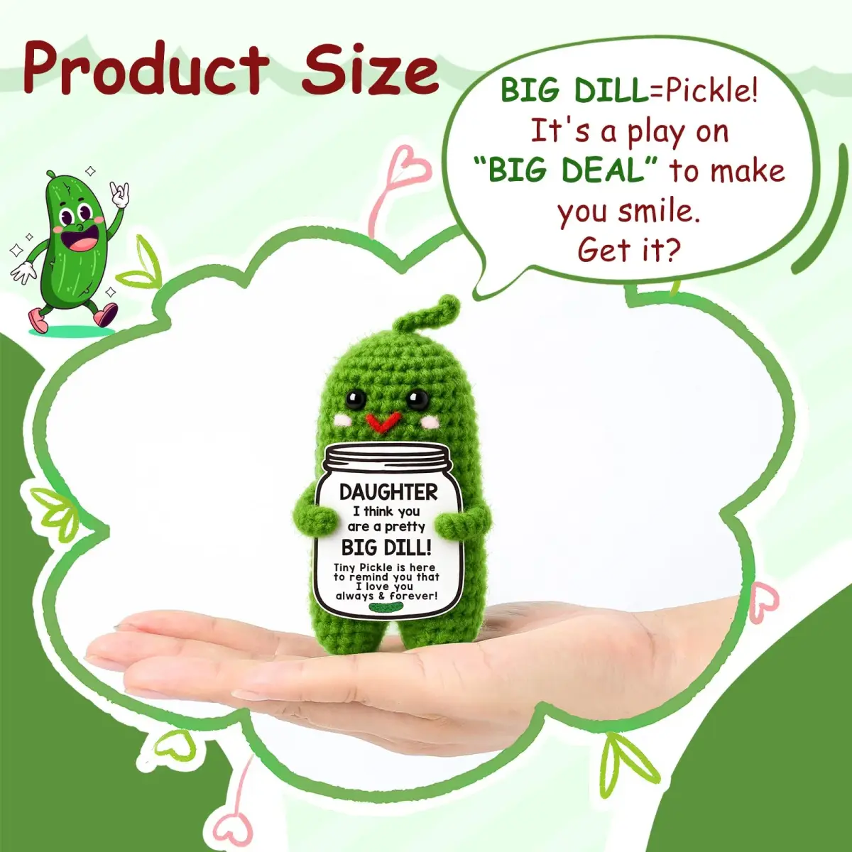 MAMAGIFTREE Handmade Crochet Pickle Plush - Daughter & Hoppy Easter - 4 inch (10.16 cm) - view 6
