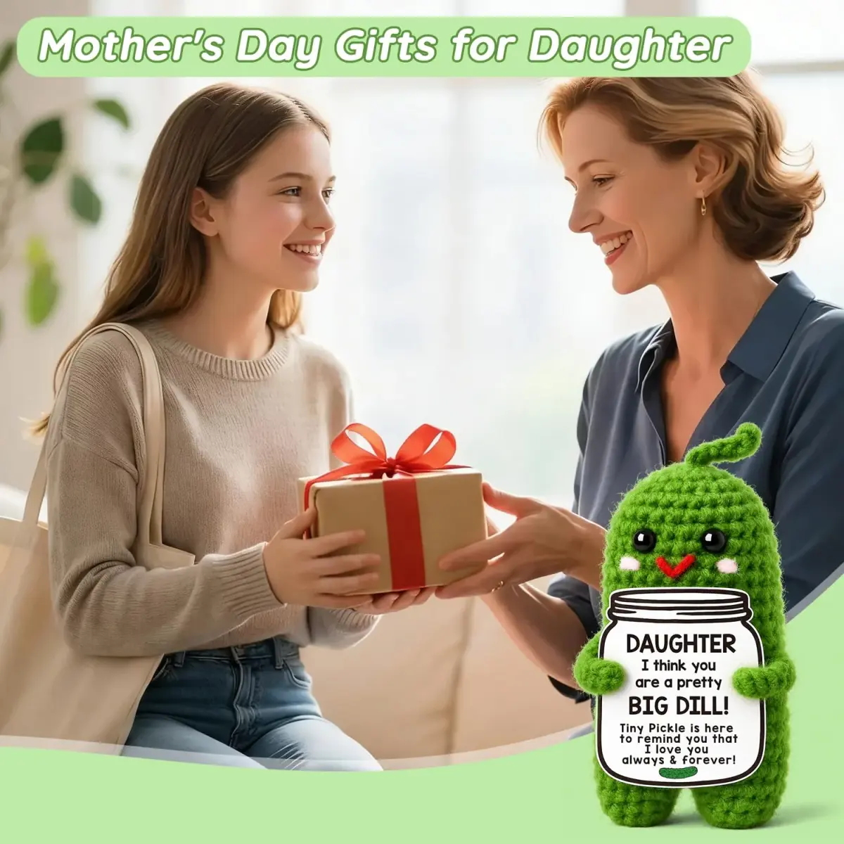 MAMAGIFTREE Handmade Crochet Pickle Plush - Daughter & Hoppy Easter - 4 inch (10.16 cm) - view 2