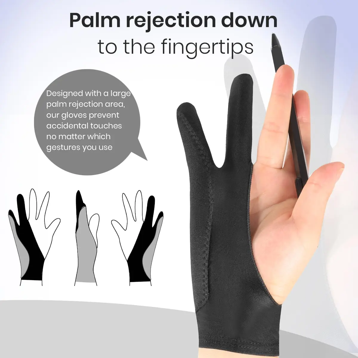 Kortimu Artist Drawing Glove: 3-Layer Palm Rejection for iPad & Tablets | Ambidextrous Fit, Breathable, 2-Pack - view 3