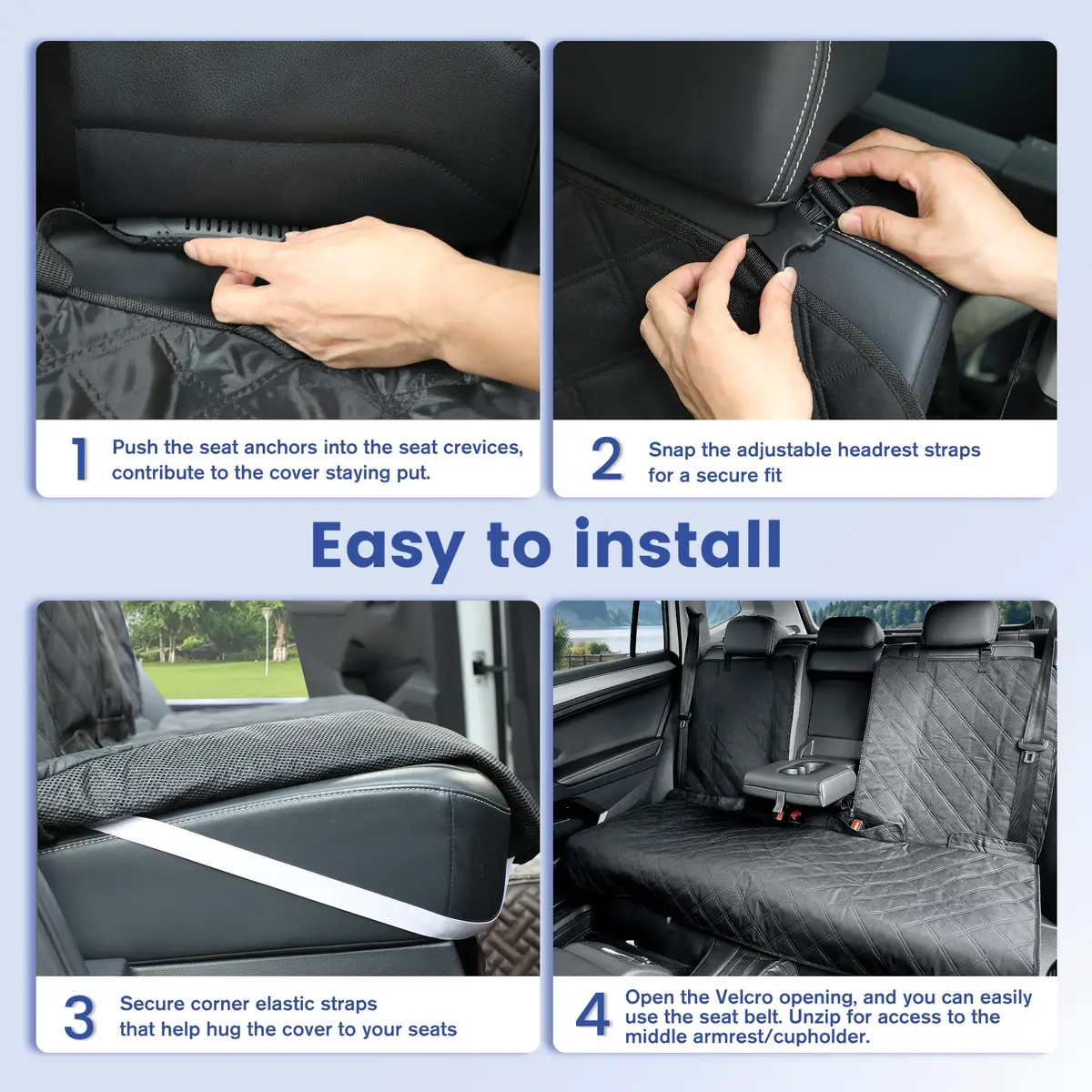 ALLANSING Heavy-Duty 900D Waterproof Back Seat Cover for Large SUVs | 142cm (56") Width, Black - view 7