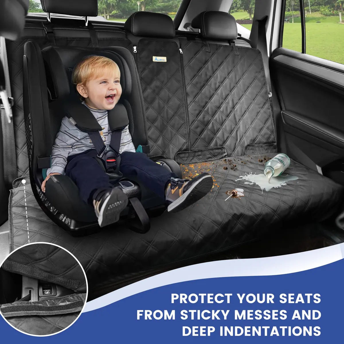 ALLANSING Heavy-Duty 900D Waterproof Back Seat Cover for Large SUVs | 142cm (56") Width, Black - view 3
