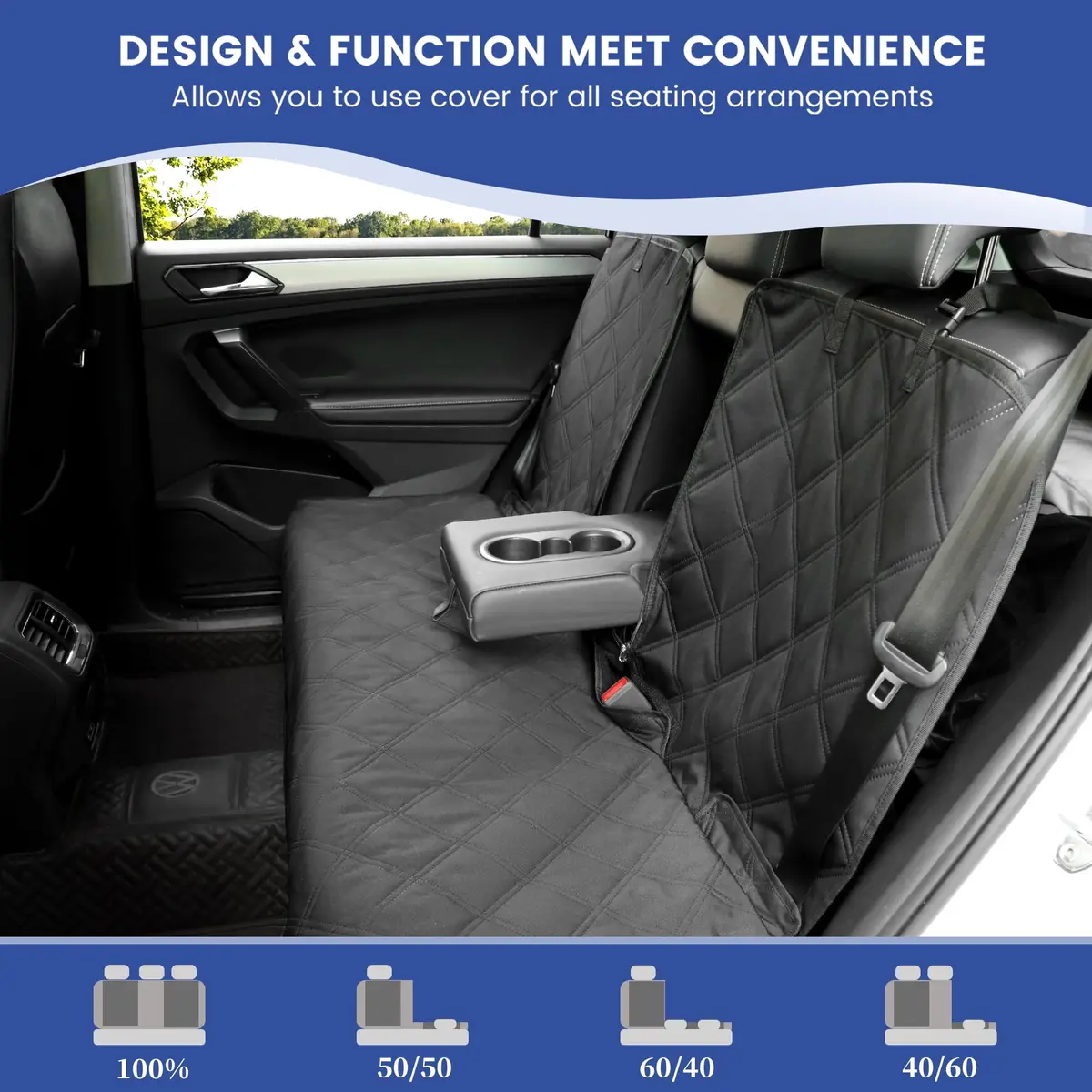 ALLANSING Heavy-Duty 900D Waterproof Back Seat Cover for Large SUVs | 142cm (56") Width, Black - view 4