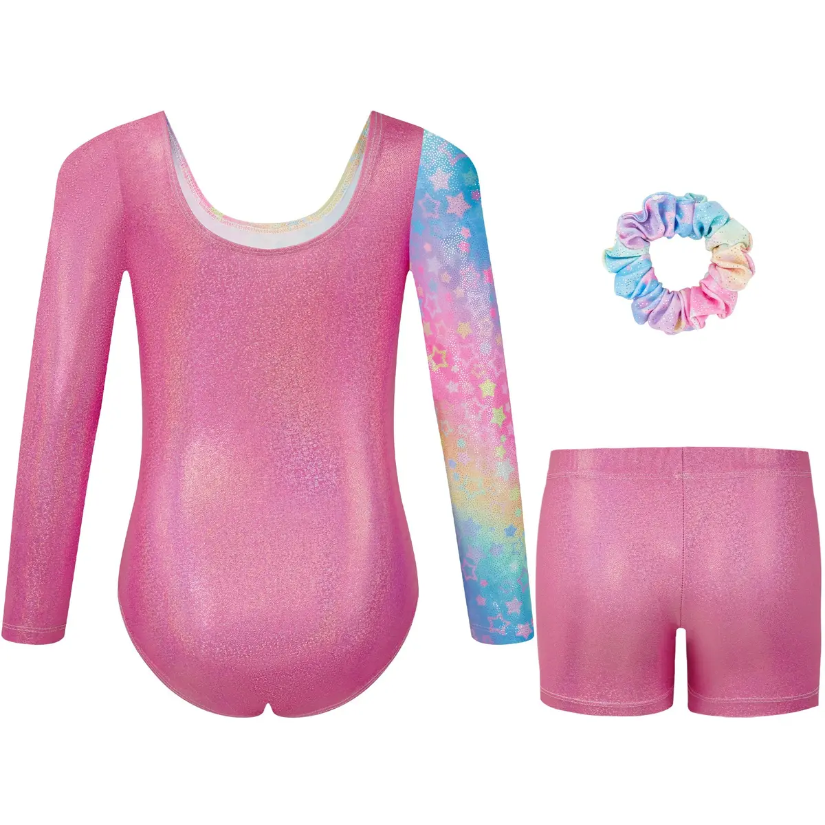 Gogokids Girls Long Sleeve 3 Pcs Gymnastics Leotard Set with Shorts & Hair Scrunchie, 8-9 Years - view 2